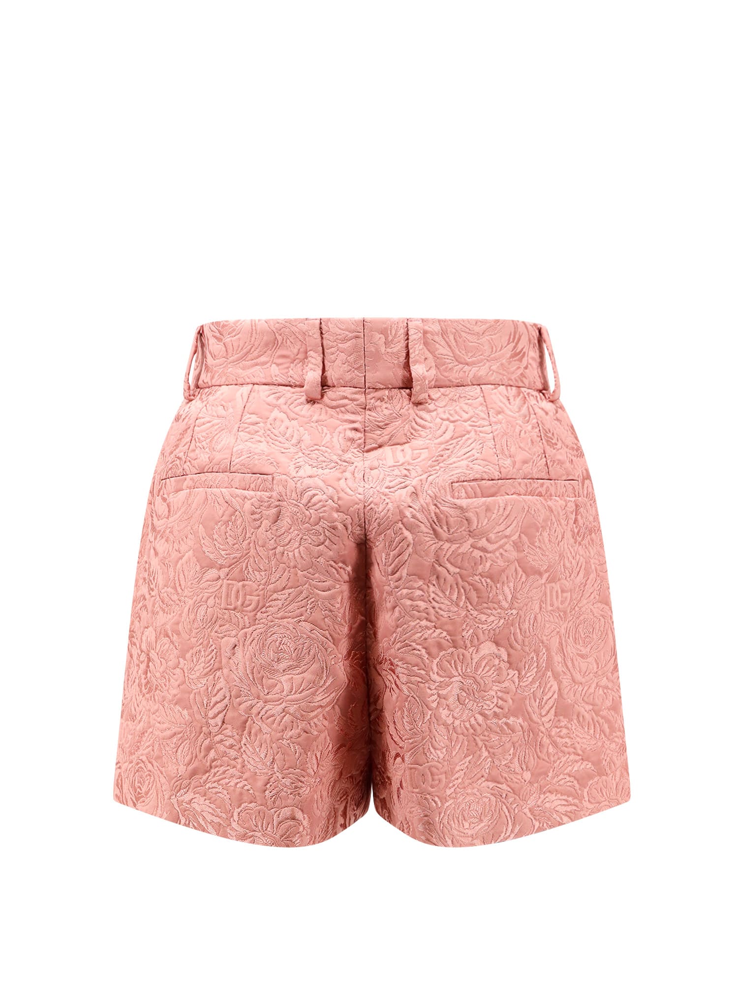 Dolce & Gabbana Embossed Embroidery Cotton Silk Blend Shorts In Pink