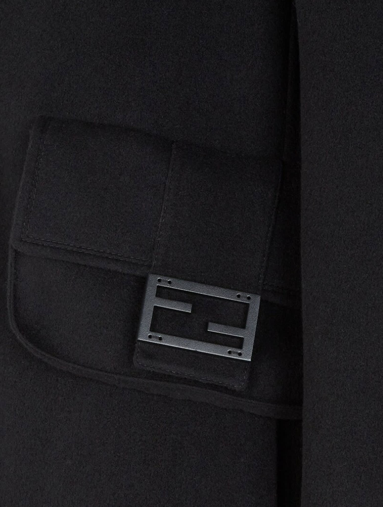 Shop Fendi Coat Sb Wool Ff Double Bag In Black