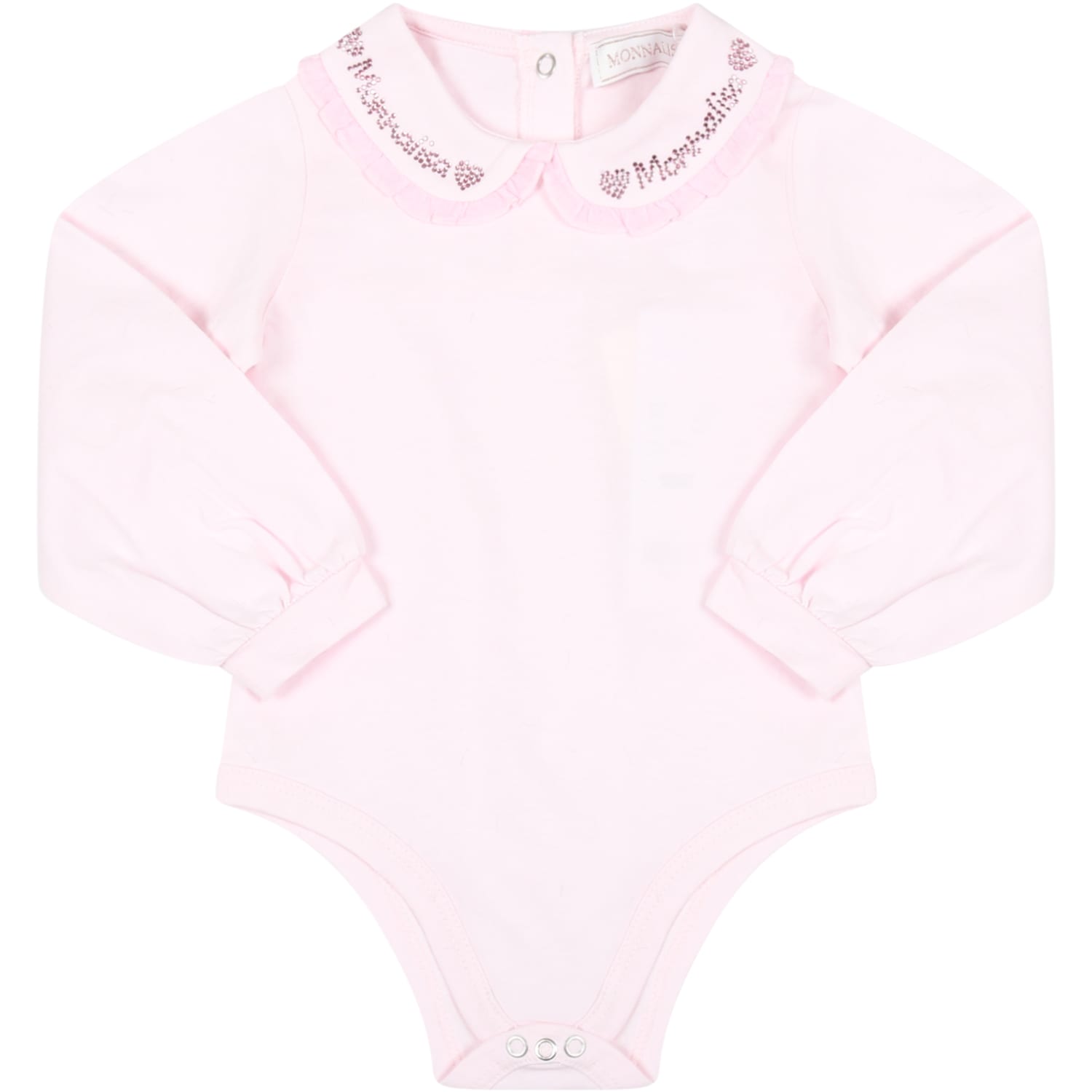 Monnalisa Pink Body For Baby Girl With Logo