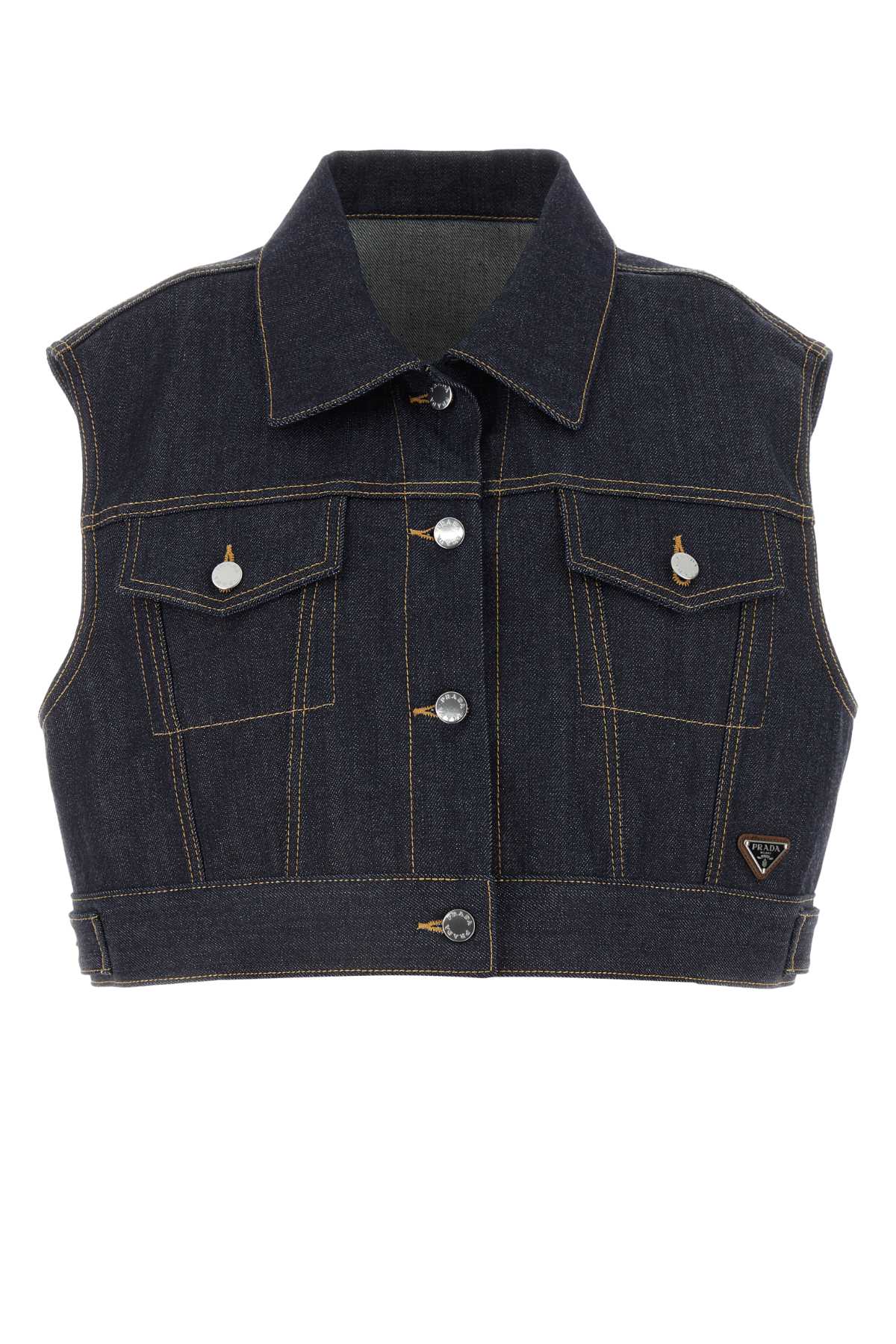 Shop Prada Denim Vest In Bleu