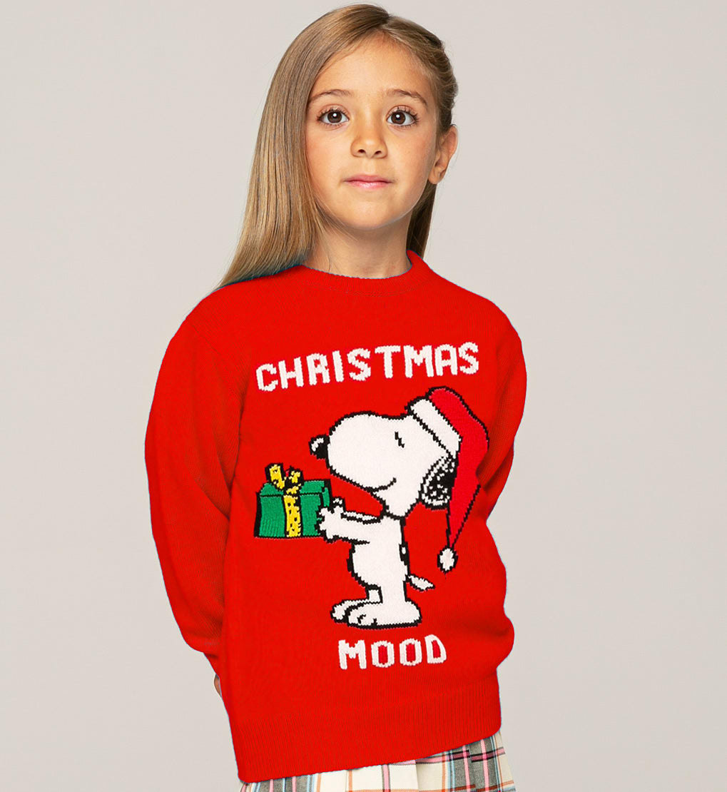 Mc2 Saint Barth Kids' Snoopy Christmas Mood Print Girl Sweater Peanuts Special Edition In Red