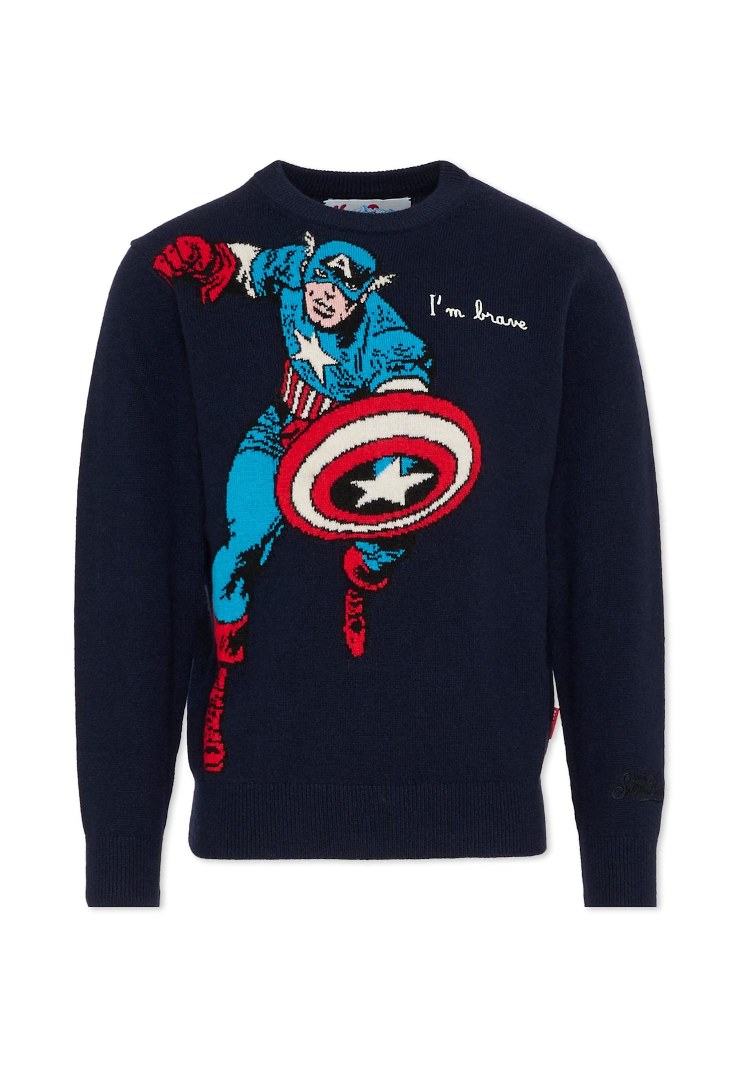 Mc2 Saint Barth Blue Sweater For Boy With Captain America In Blue