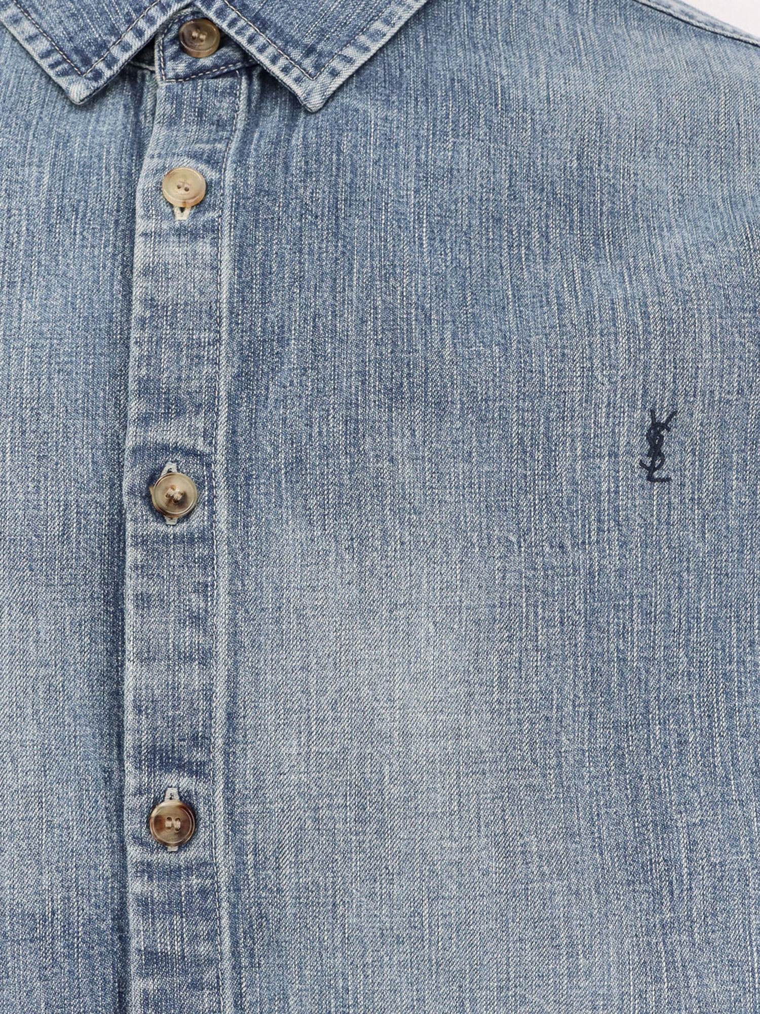 Saint Laurent Trouville Logo-embroidered Denim Shirt In Blue