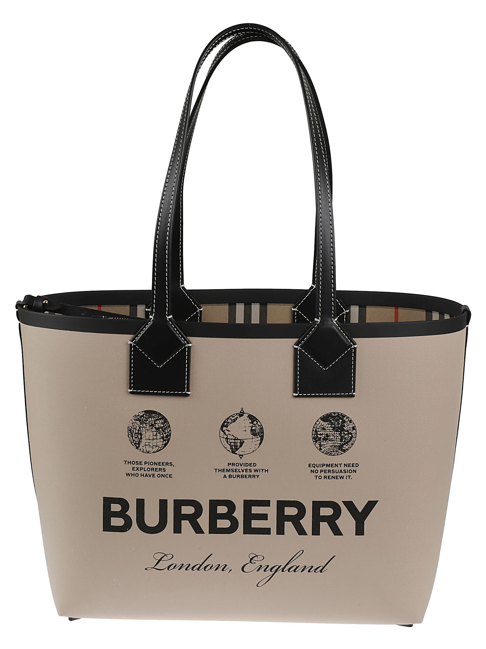 Shop Burberry Logo Print Check Tote In Beige