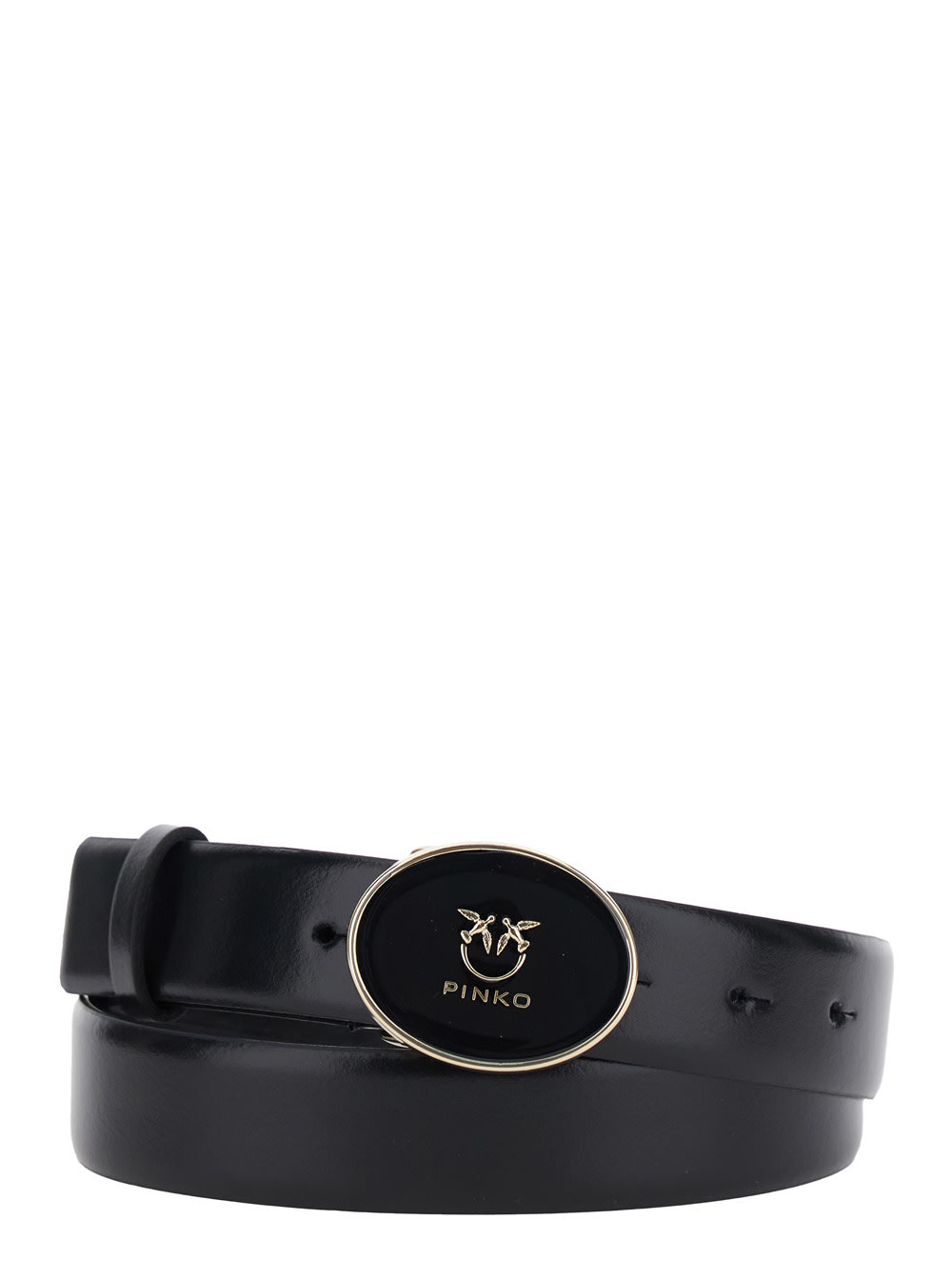 Pinko Black Belt With Logo Plaque Closure In Leather Woman In Black