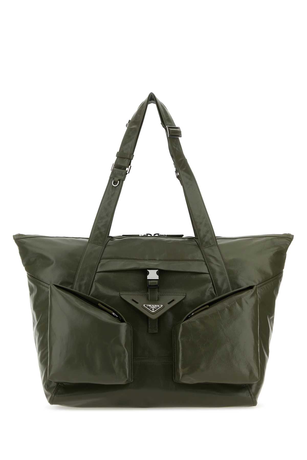 Prada Olive Green Leather Shopping Bag In Loden