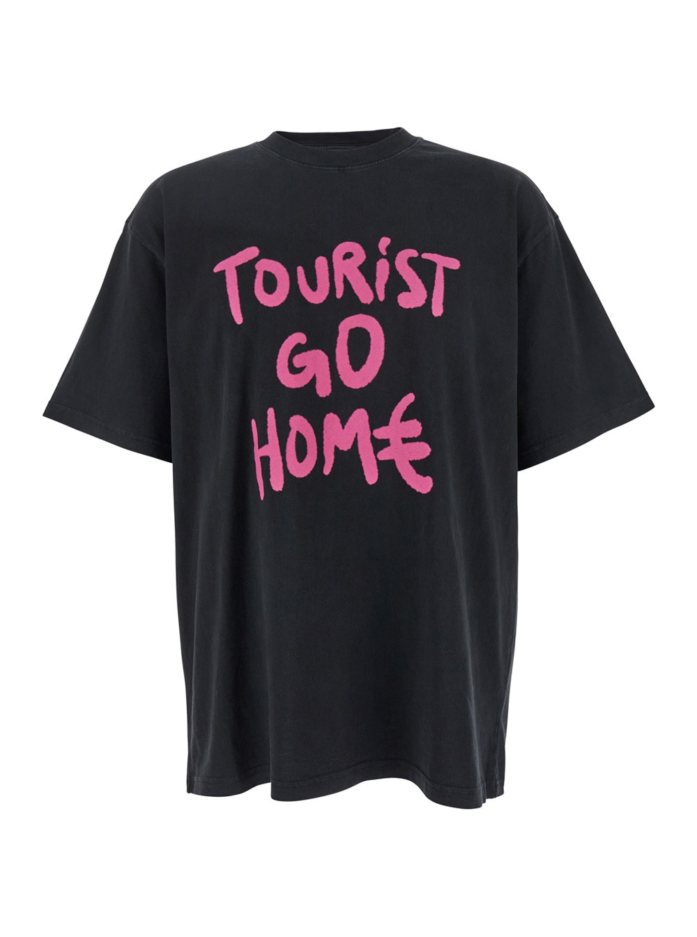 tourist Black Crewneck T-shirt With Maxi Print On Front And Rear In Cotton Man