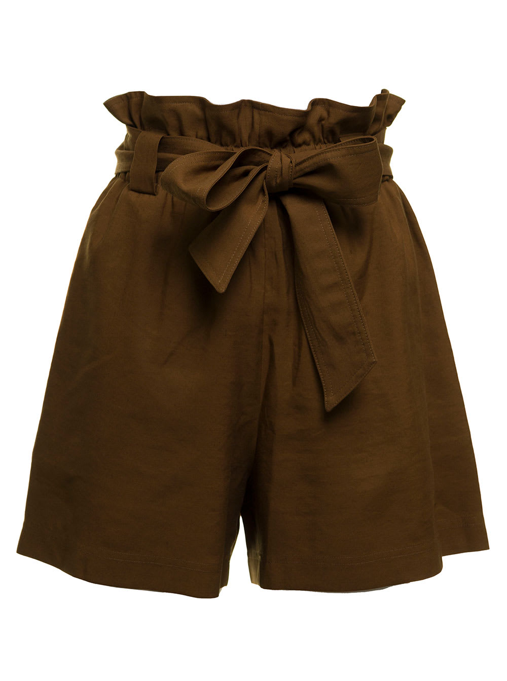 Momonì Womans Nevada Viscose And Brown Linen Shorts With Belt