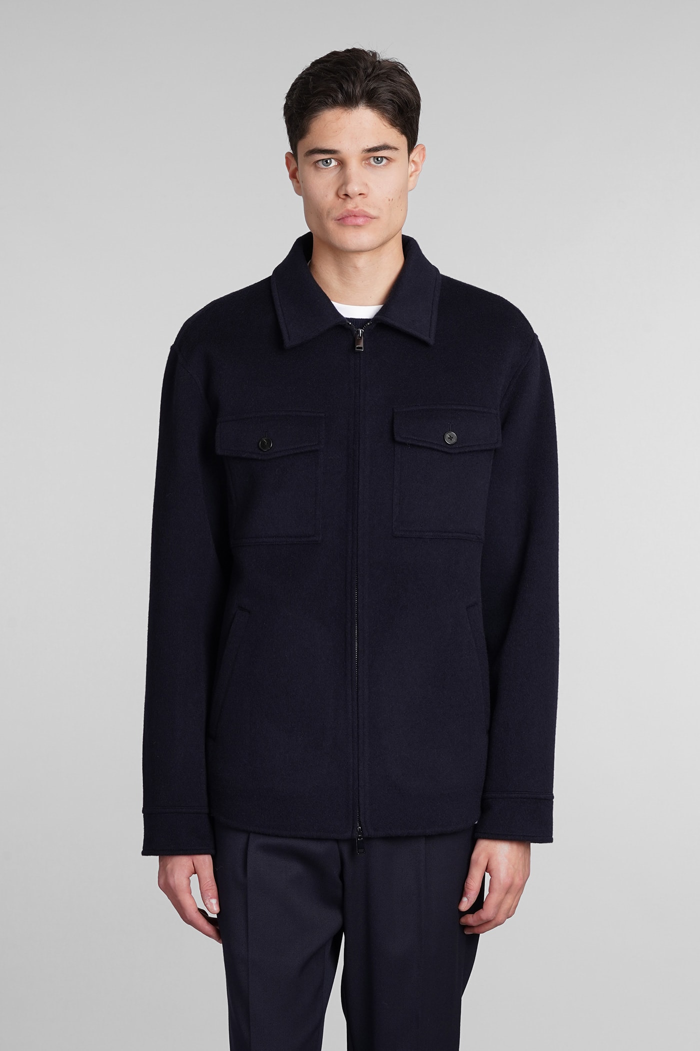 THEORY CASUAL JACKET IN BLUE WOOL