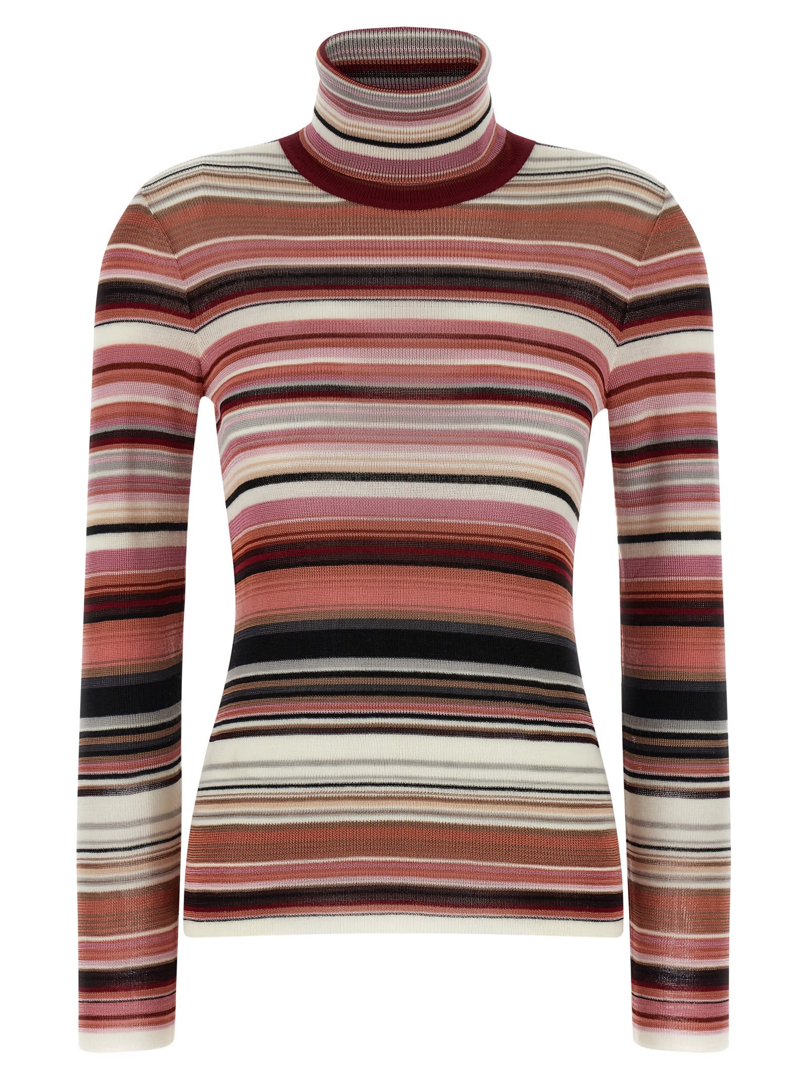 Missoni Striped Turtleneck Sweater Sweaters And Cardigans Pink In Brown