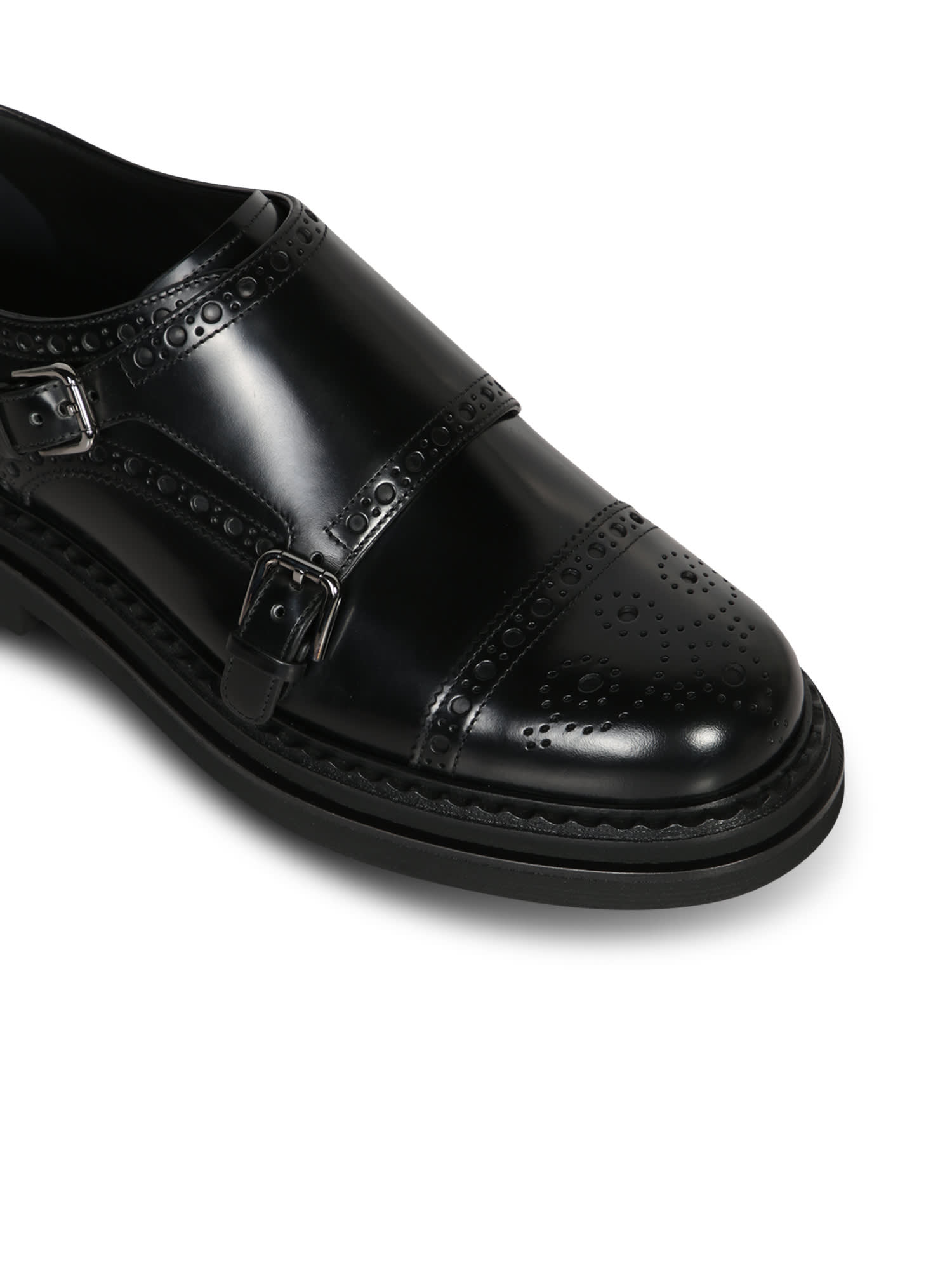 Shop Dolce & Gabbana Black Leather Monk-strap Shoes