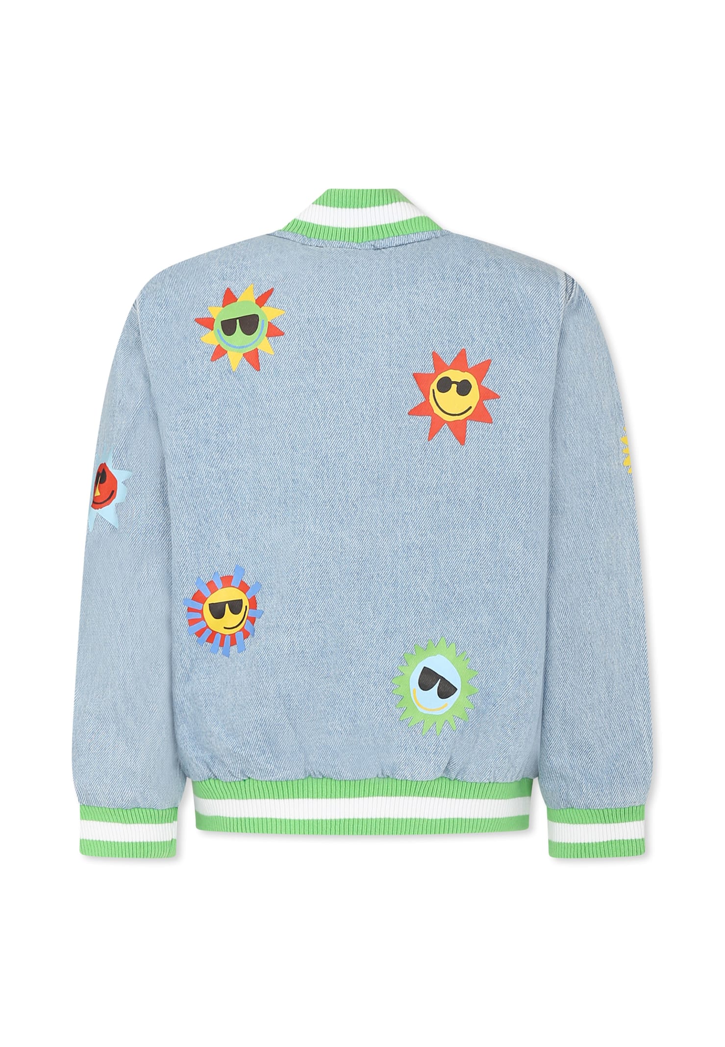 Stella Mccartney Denim Bomber Jacket For Boy With Sun In Denim