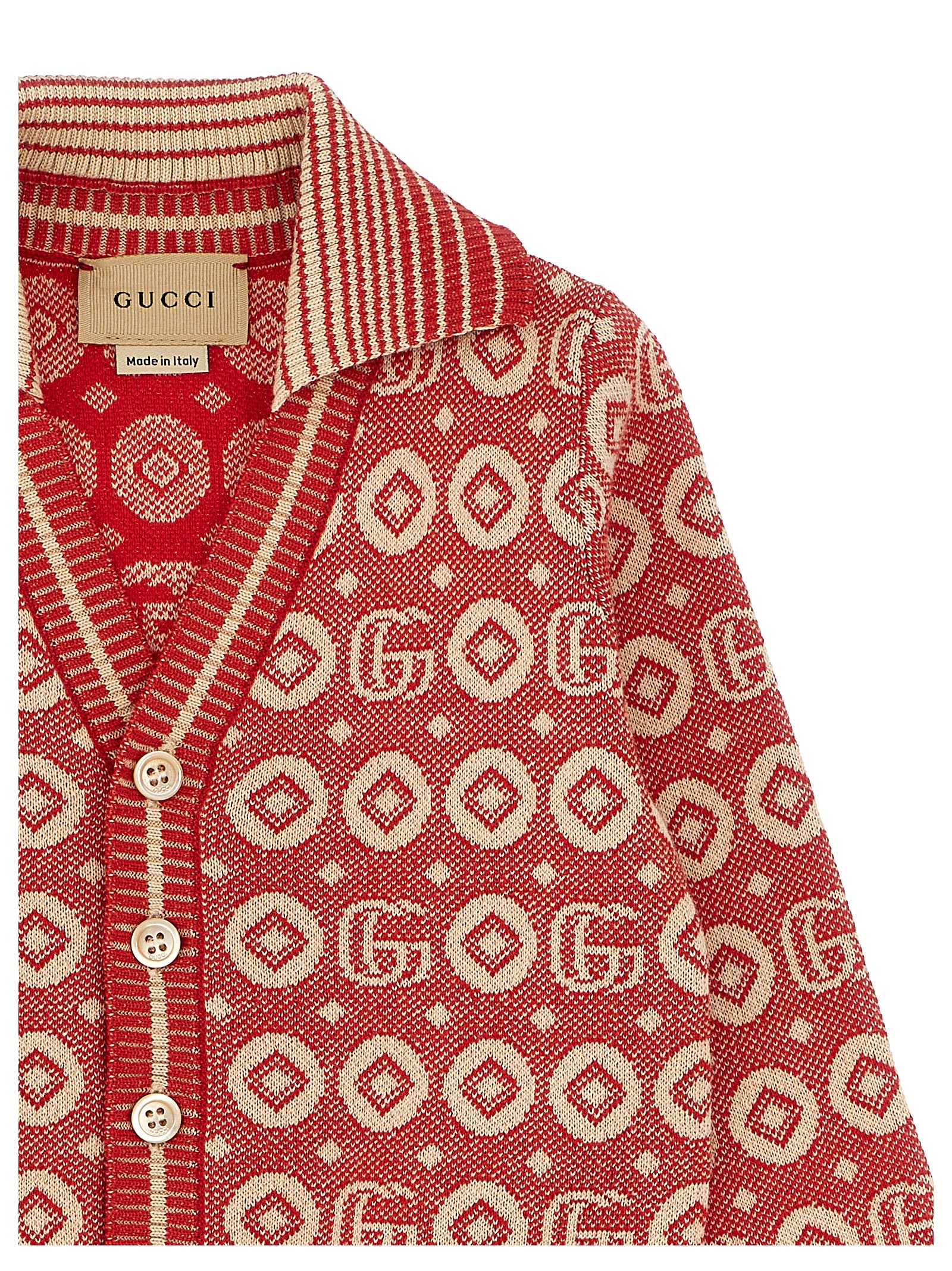 Shop Gucci Jaquard Logo Cardigan In Red