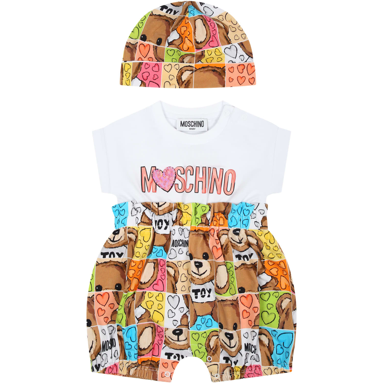 Shop Moschino Multicolor Romper For Baby Girl With Teddy Bear