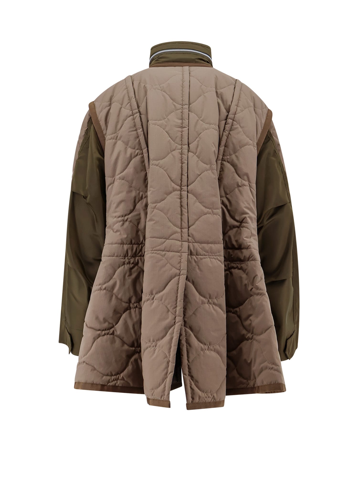 Sacai Padded And Quilted Jacket With Nylon Inserts In Beige