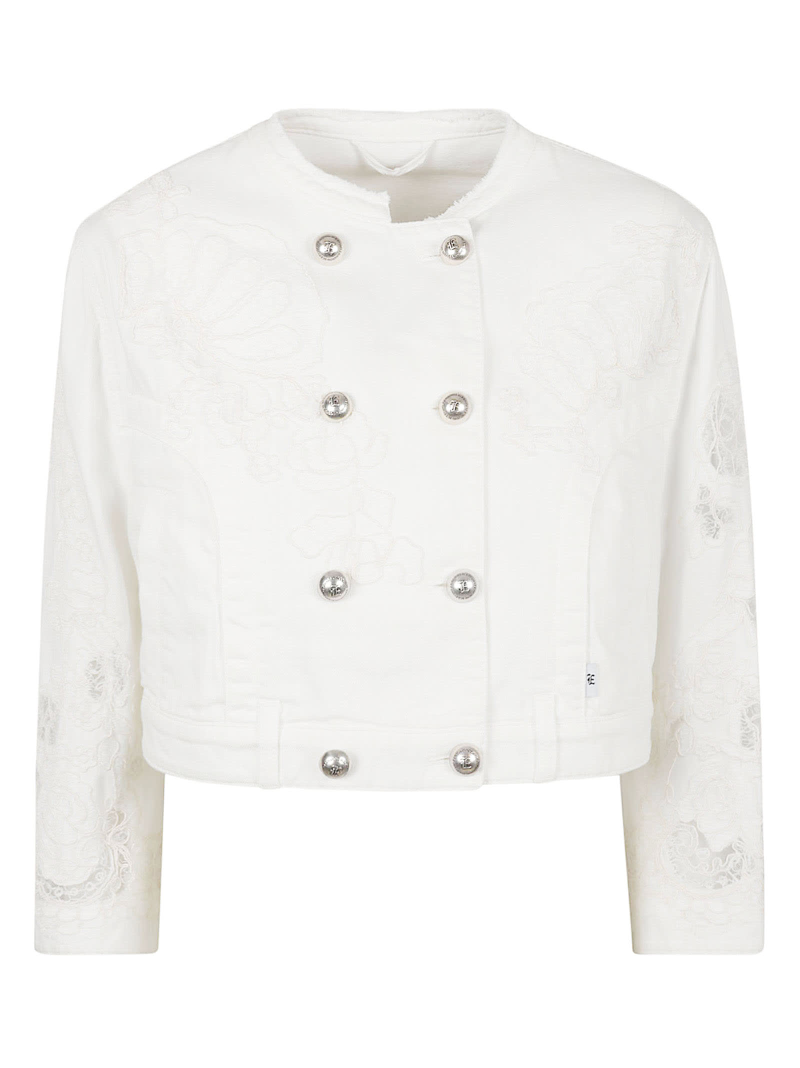 Shop Ermanno Scervino Lace Paneled Double-breast Cropped Jacket In Snow White