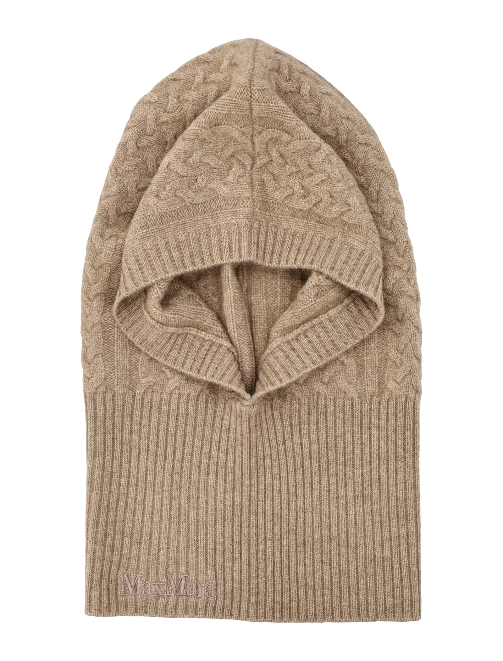 Max Mara Cashmere Cable-knit Balaclava In Sand