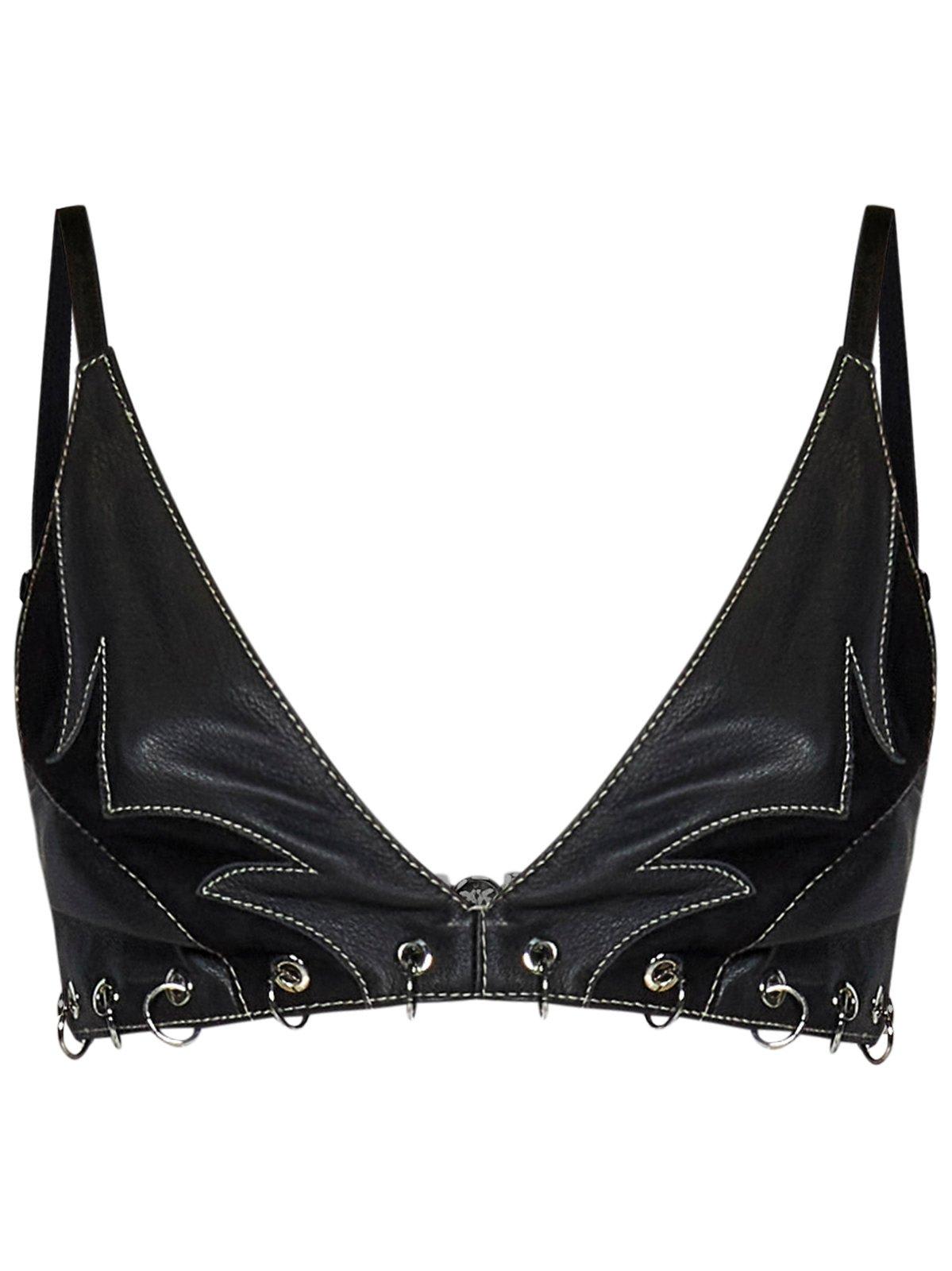 Rings-detailed Leather Cropped Bralette Top