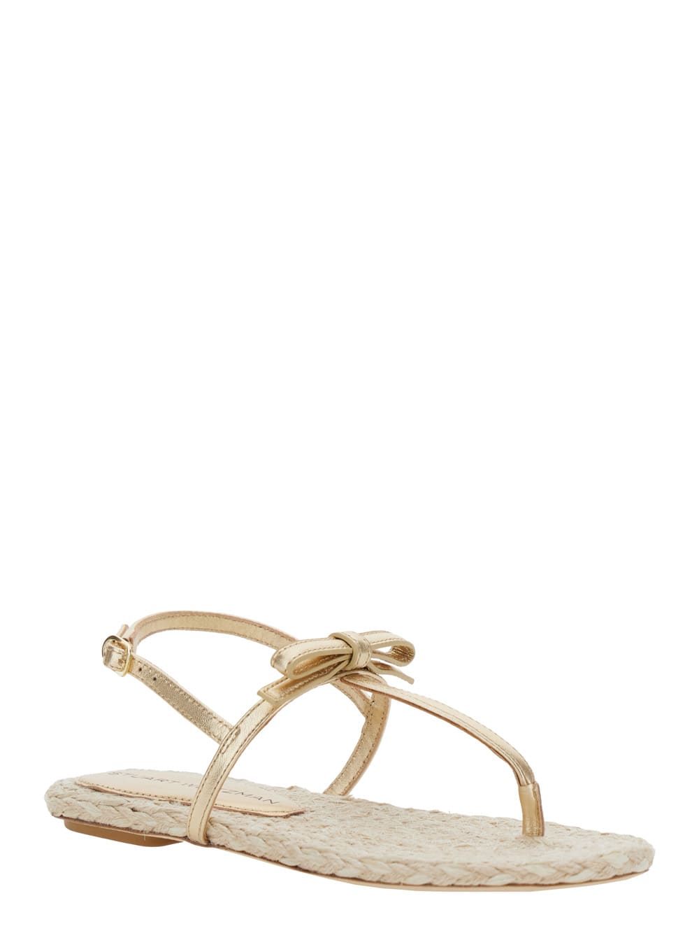 Shop Stuart Weitzman Felicity Metallic Thong Sandals With Adjustable Strap Closure In Leather Woman