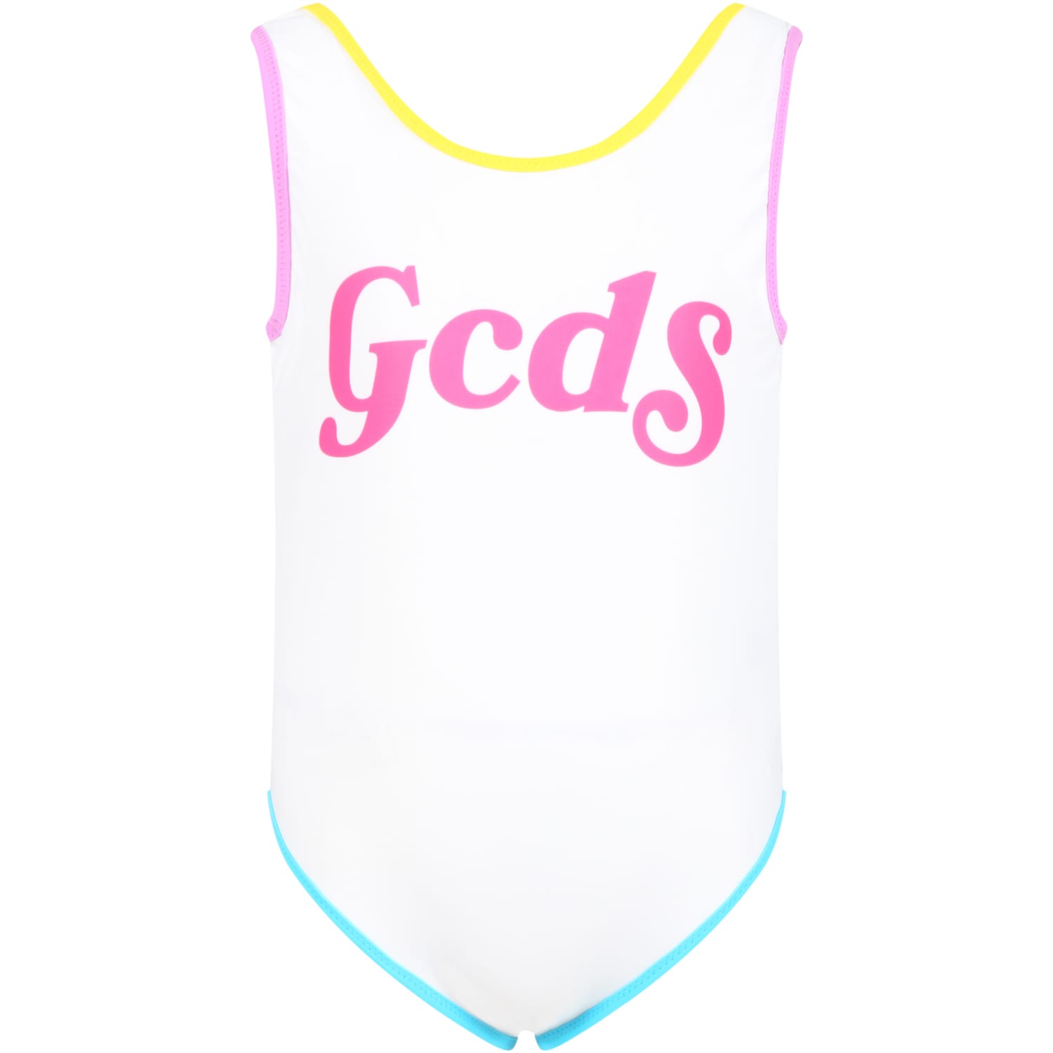 GCDS Mini White Swimsuit For Girl With Logo