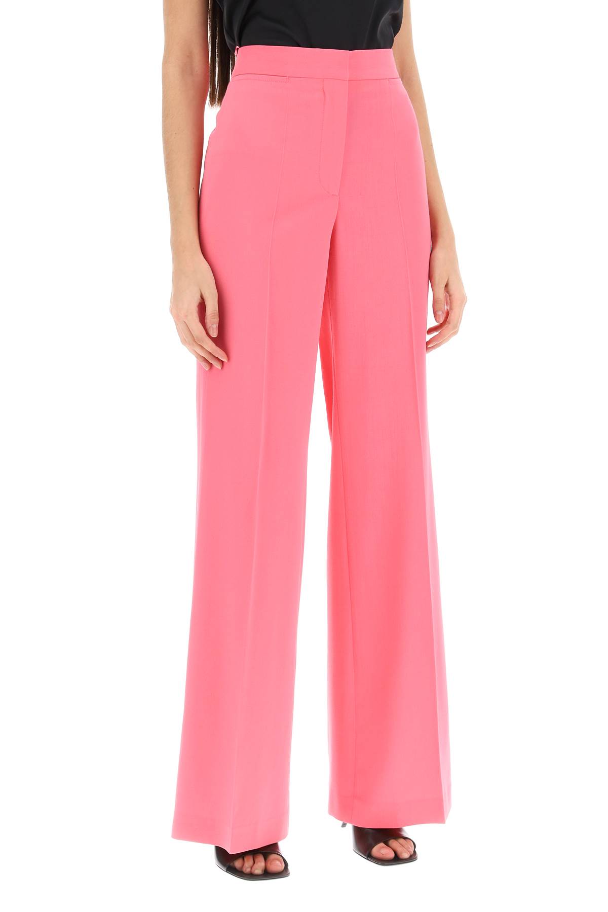 Stella Mccartney Stretch Wool Pants With High Waist In Watermelon (fuchsia)