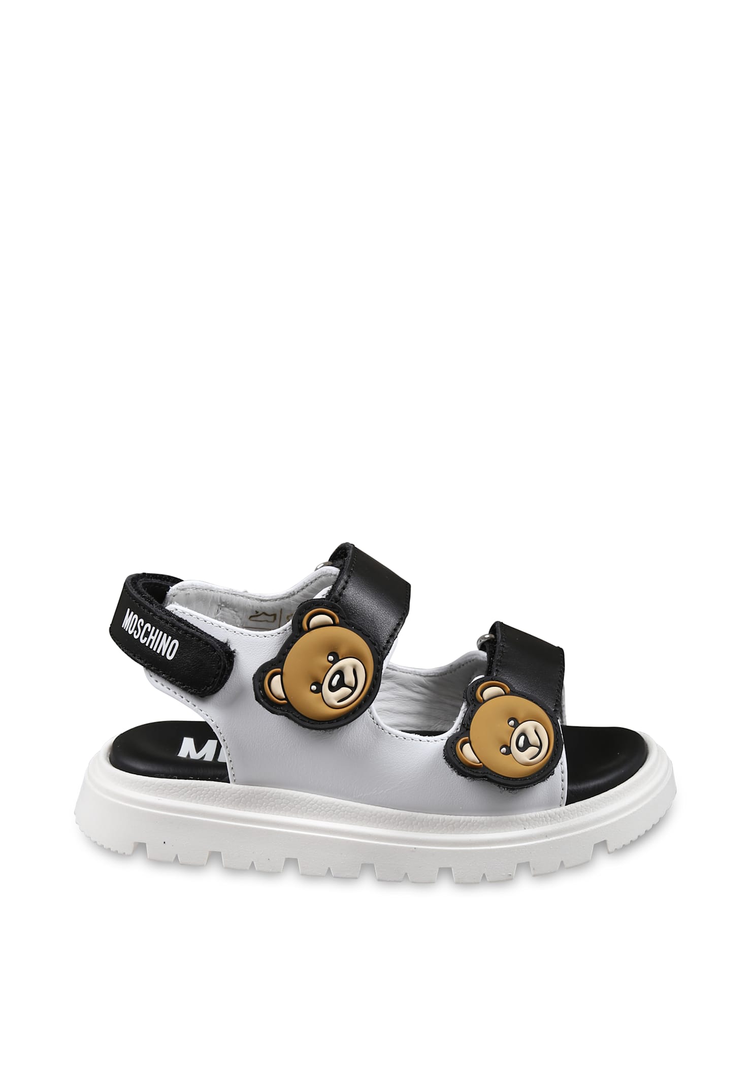 Moschino White Slippers For Kids With Teddy Bear In Multicolor