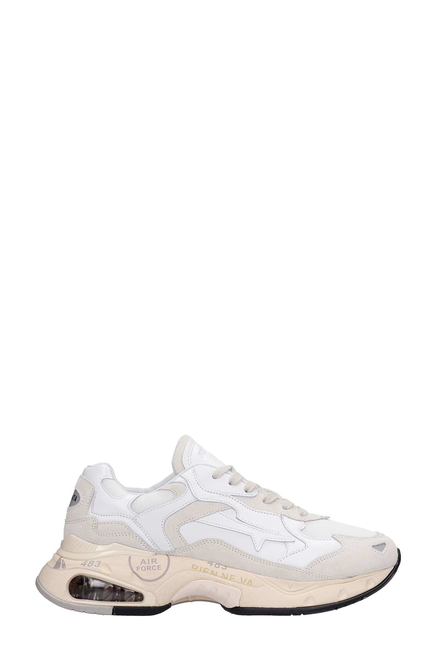Premiata Sharky Sneakers In White Suede And Leather