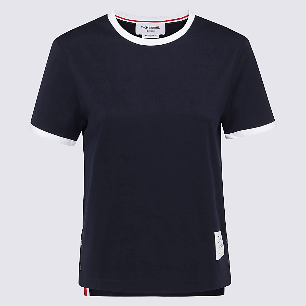 Thom Browne Cotton T-shirt With Ribbed Crew-neck And Contrasting Trimmings In Blue
