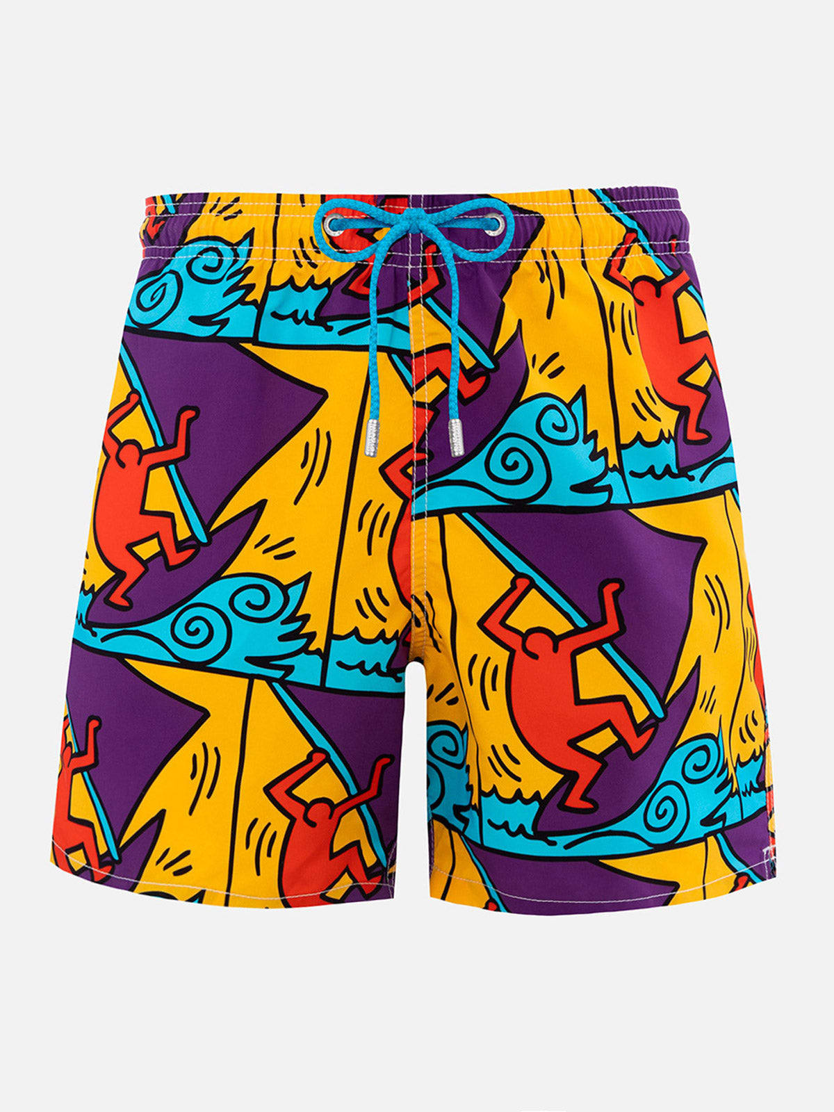 MC2 SAINT BARTH MAN MID-LENGTH GUSTAVIA SWIM-SHORTS WITH KEITH HARING DESIGN PLACED PRINT KEITH HARING SPECIAL EDITI 