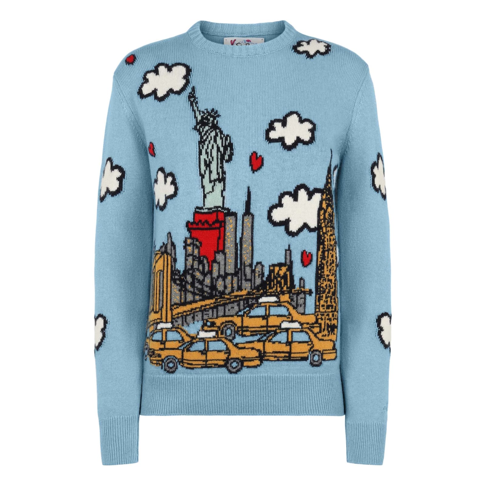 Shop Mc2 Saint Barth Woman Crewneck Sweater With New York Postcard In Sky