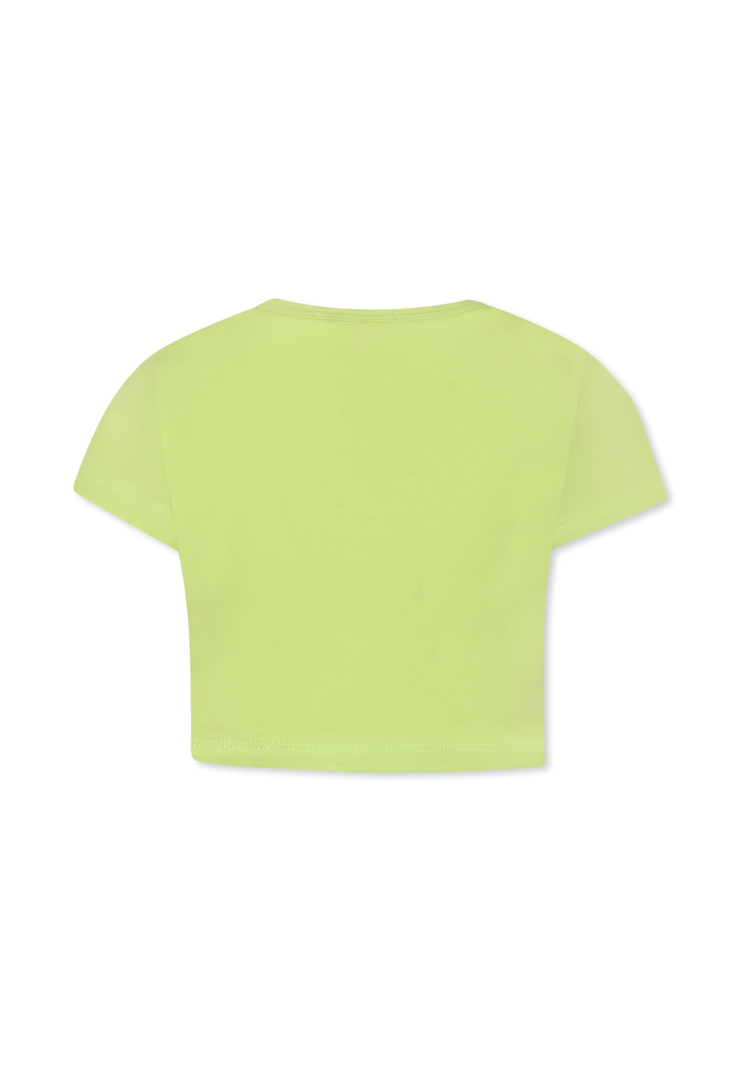 Msgm Green Crop T-shirt For Girl With Logo In Green