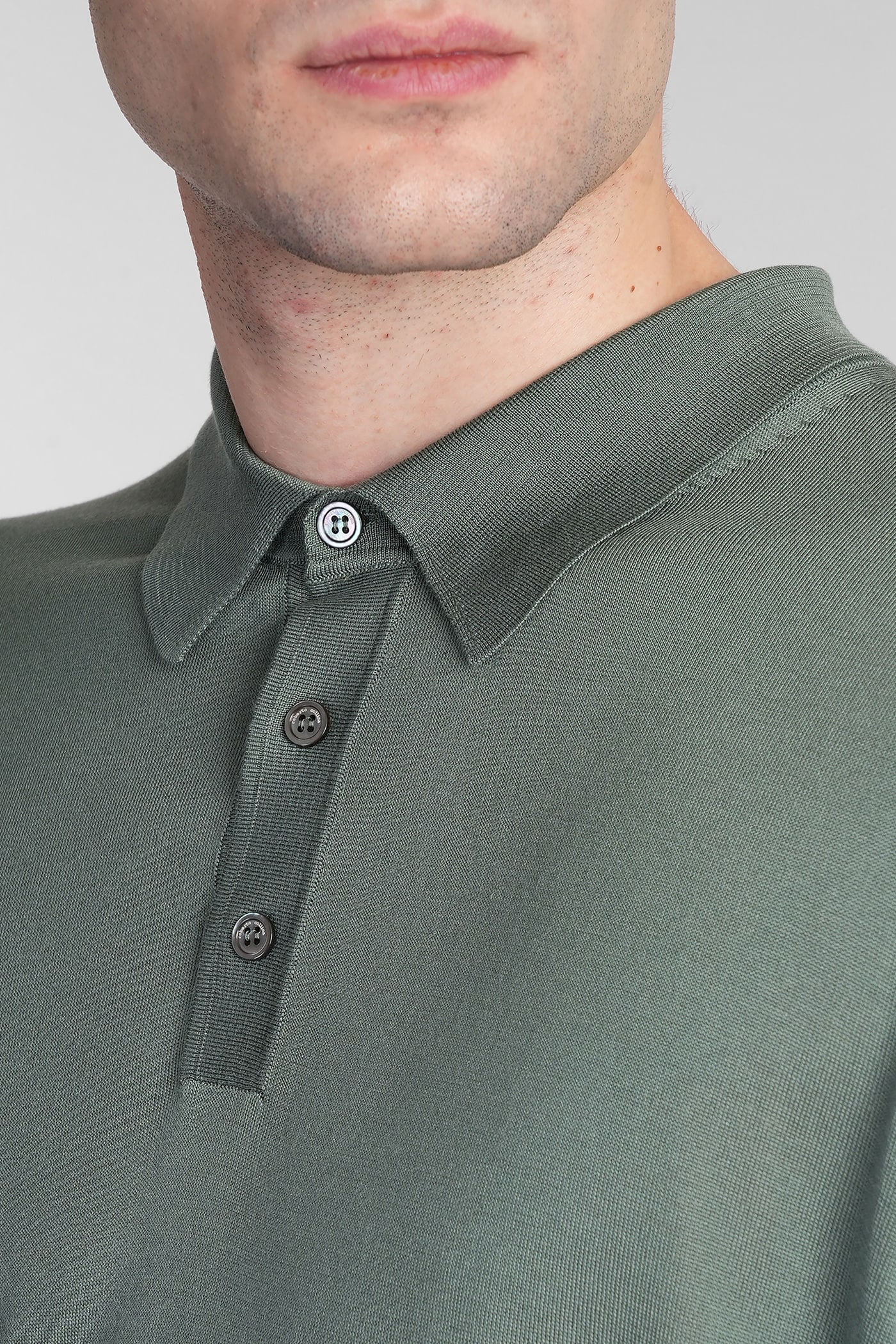 Roberto Collina Ribbed Collar Polo Shirt With Short Sleeves In Green