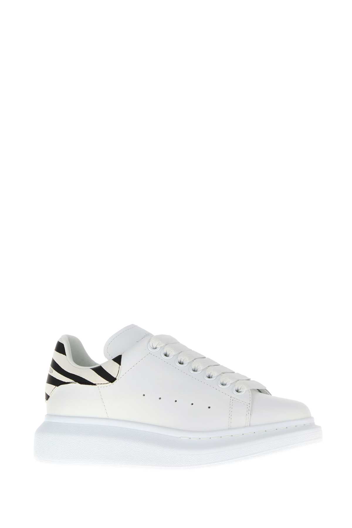 Alexander Mcqueen Leather Sneakers Featuring Printed Suede Heel In White
