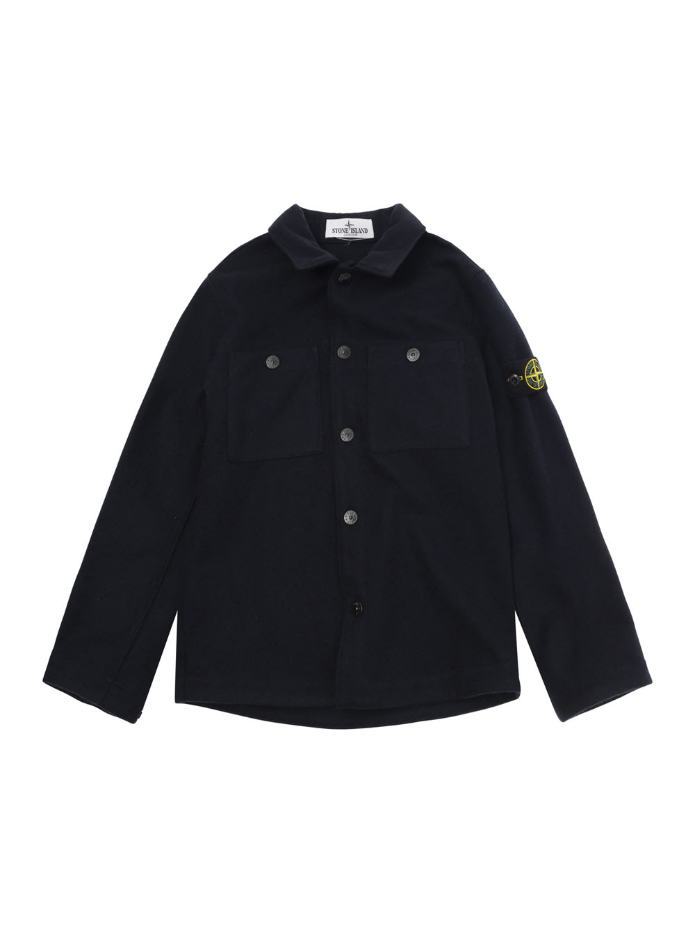 Stone Island Blue Shirt With Logo Patch In Wool Blend Boy In Blu