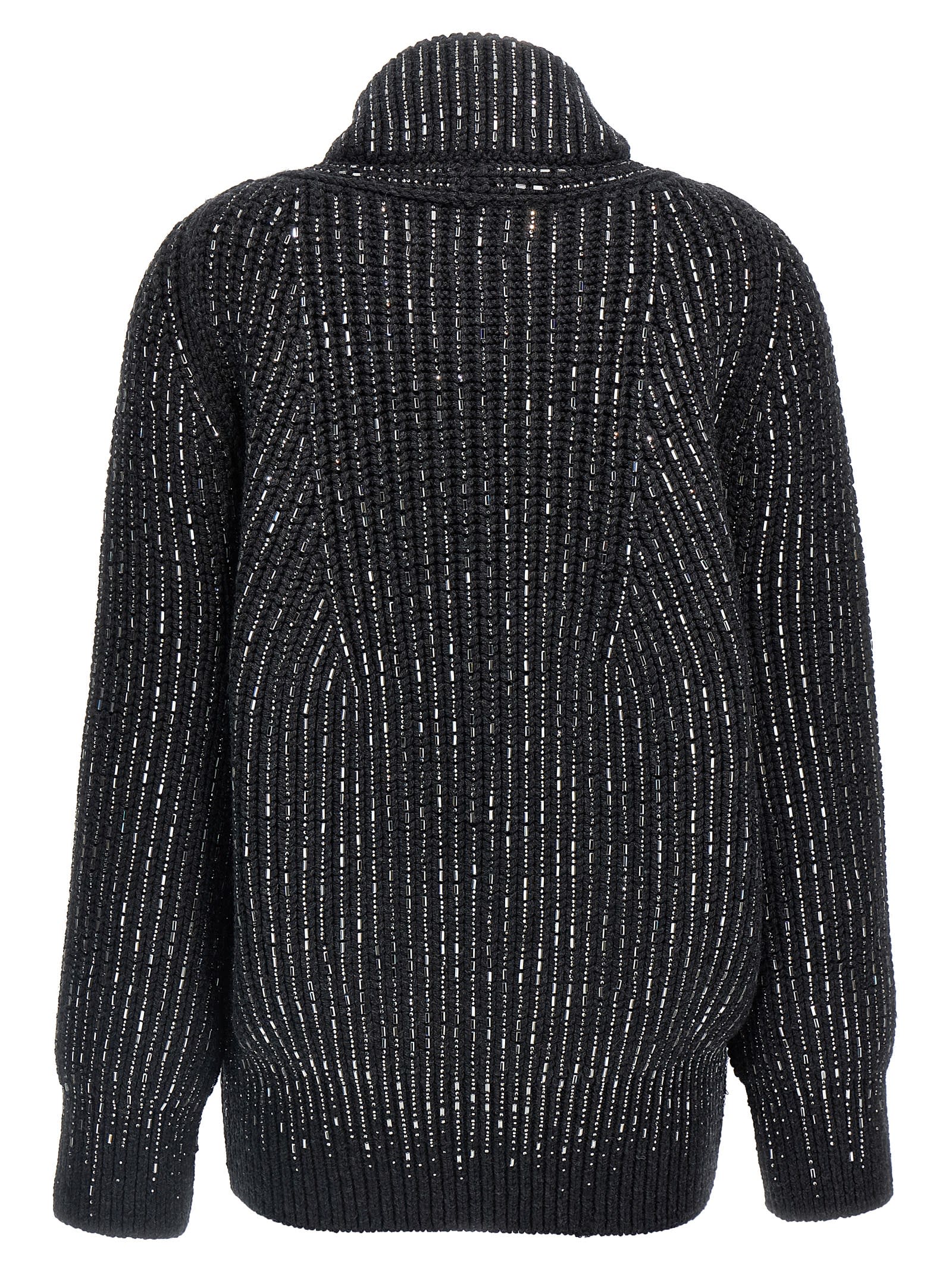 Ermanno Scervino Rhinestone-embellished Merino Wool Knit Cardigan In Gray