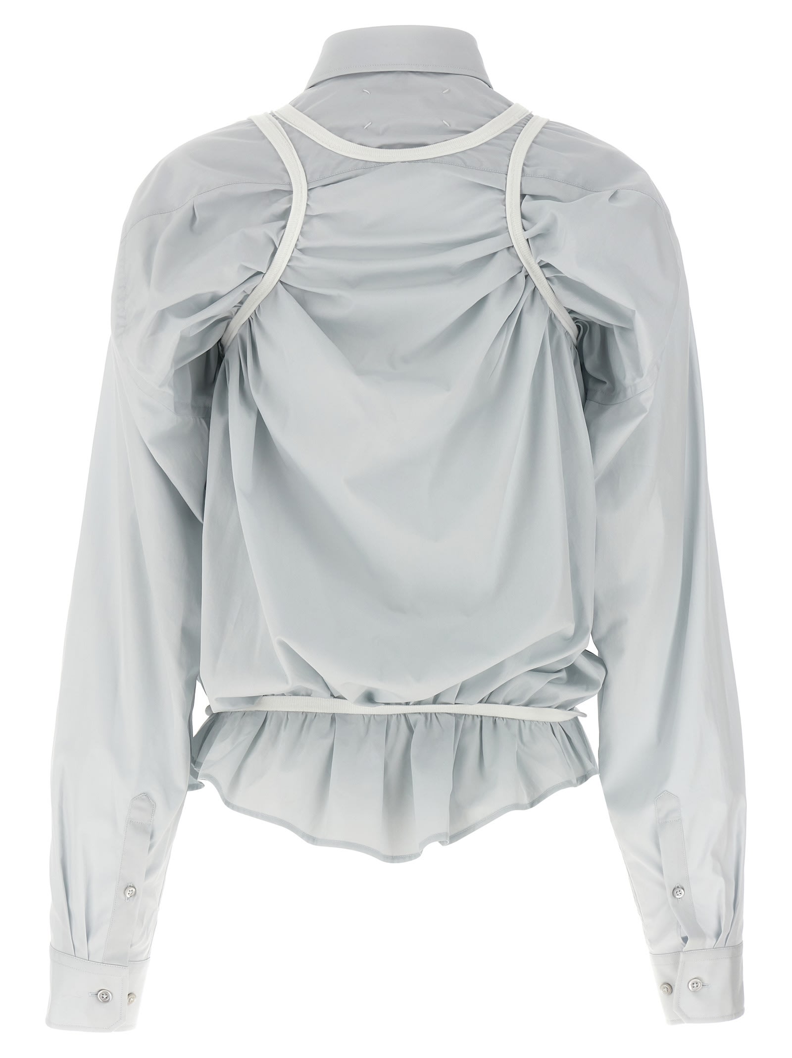 Maison Margiela Layered Shirt With Chest Pocket And Peplum Hem In Light Blue