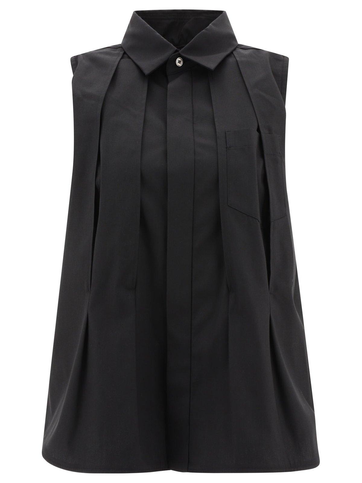 Shop Sacai Sleeveless Pleated Flared-hem Shirt In Black