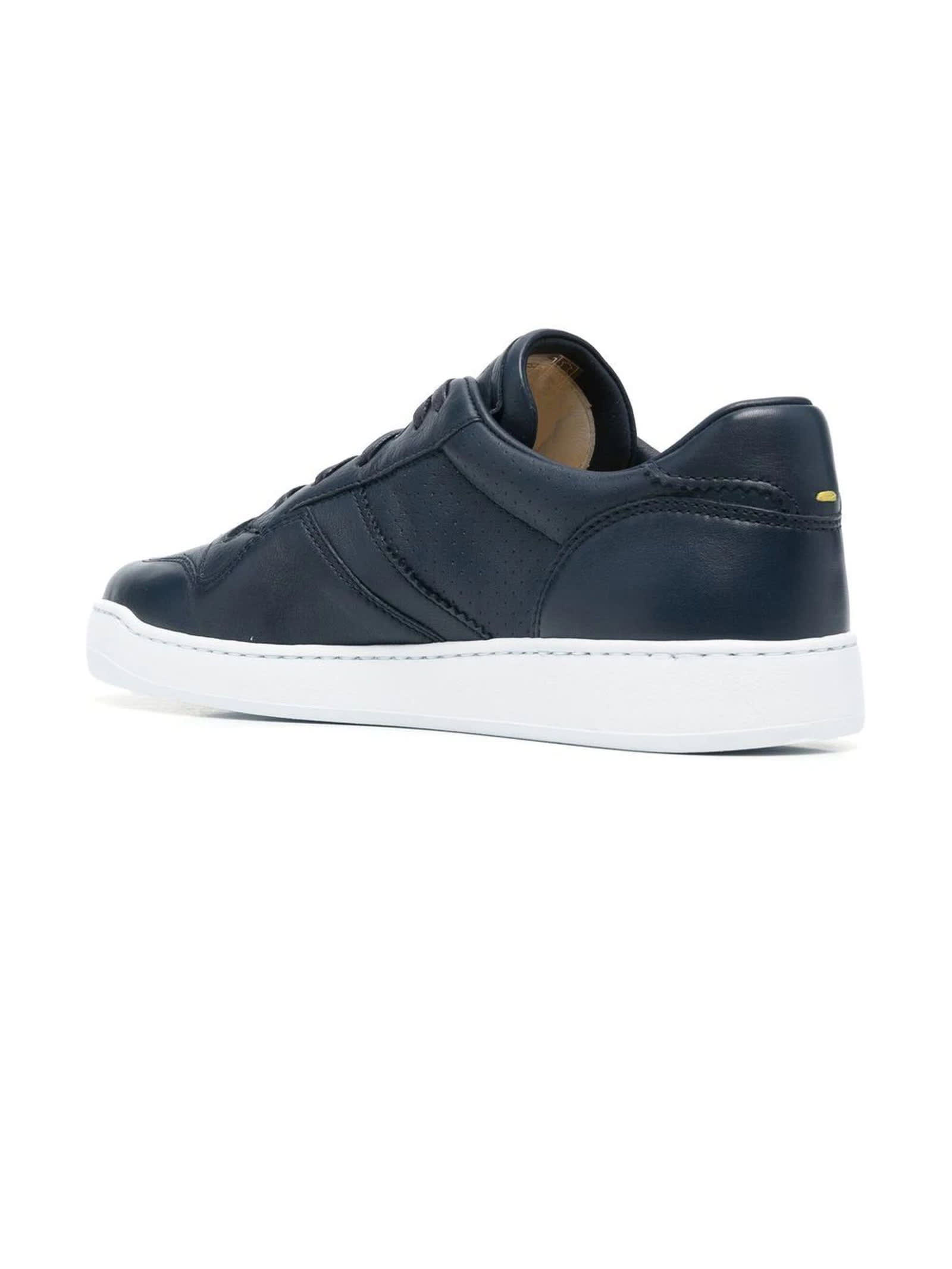 Shop Doucal's Blue Calf Leather Sneakers