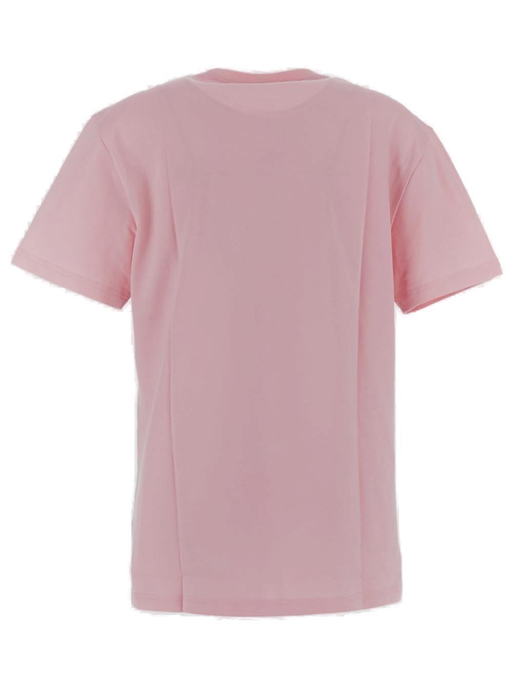 Shop Versace Logo-printed Crewneck T-shirt In Pastel Pink+white