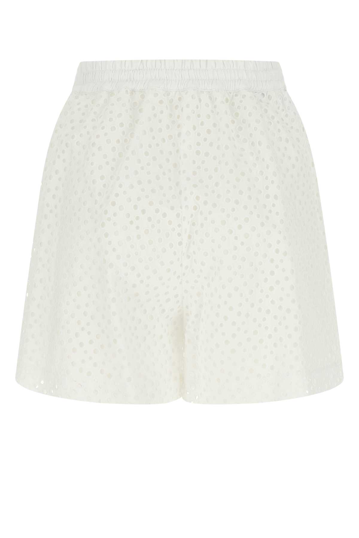 Shop Miu Miu White Broderie Anglaise Shorts In F0009