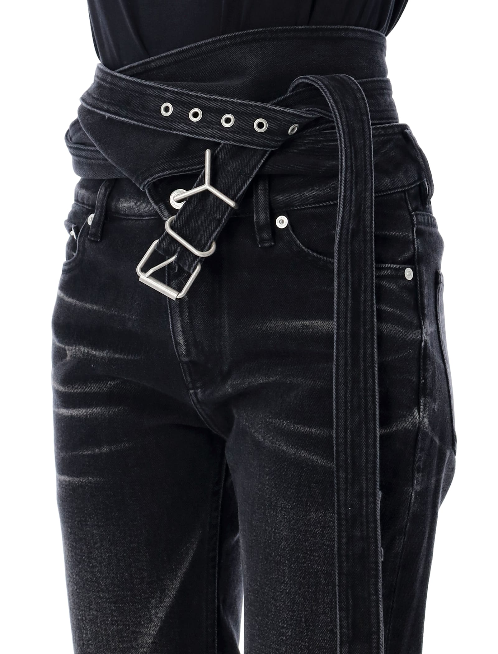 Shop Y/project Wrap Belt Jeans In Faded Black