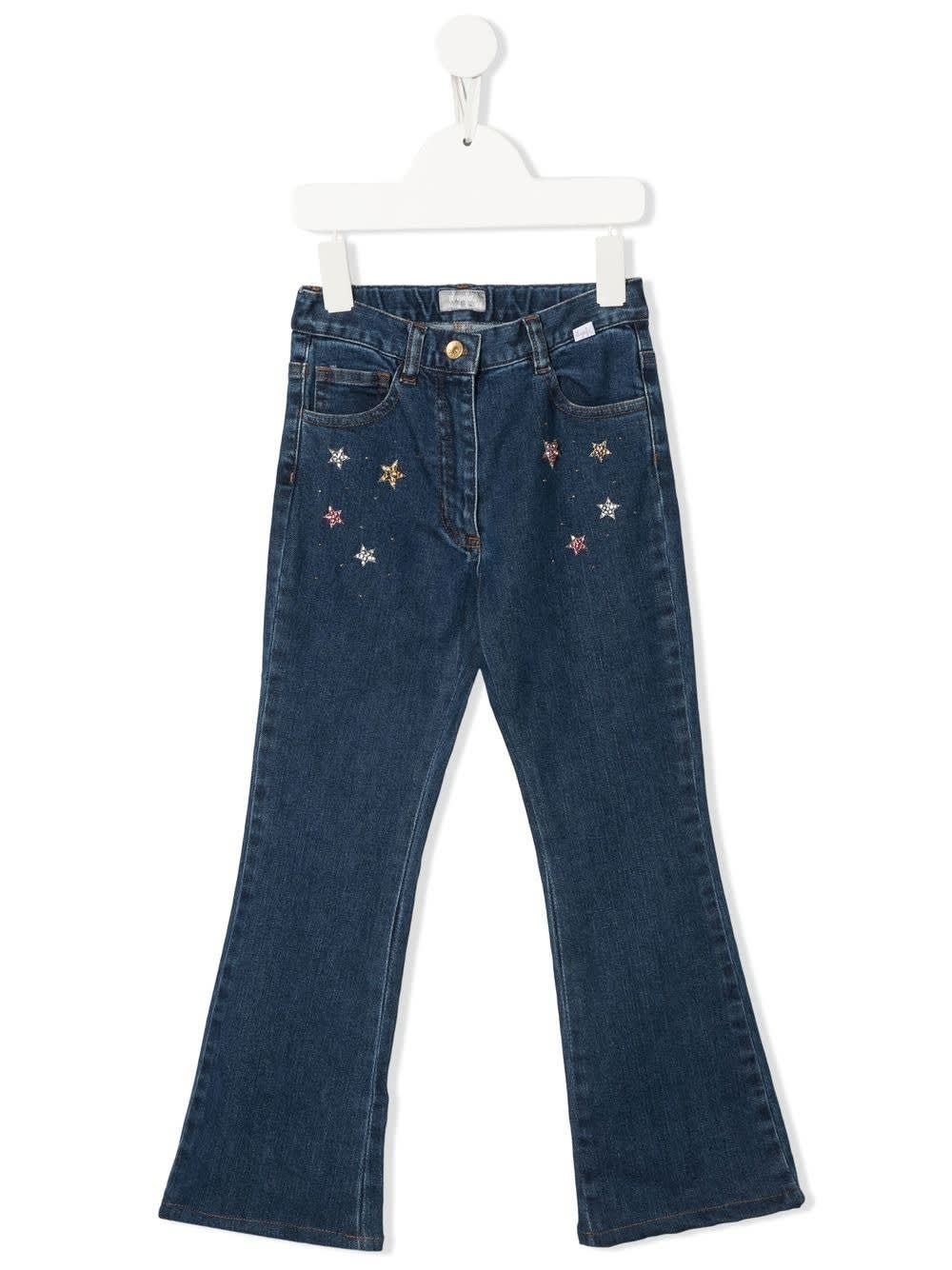 Il Gufo Kids Flare Jeans In Blue Denim With Applied Beads