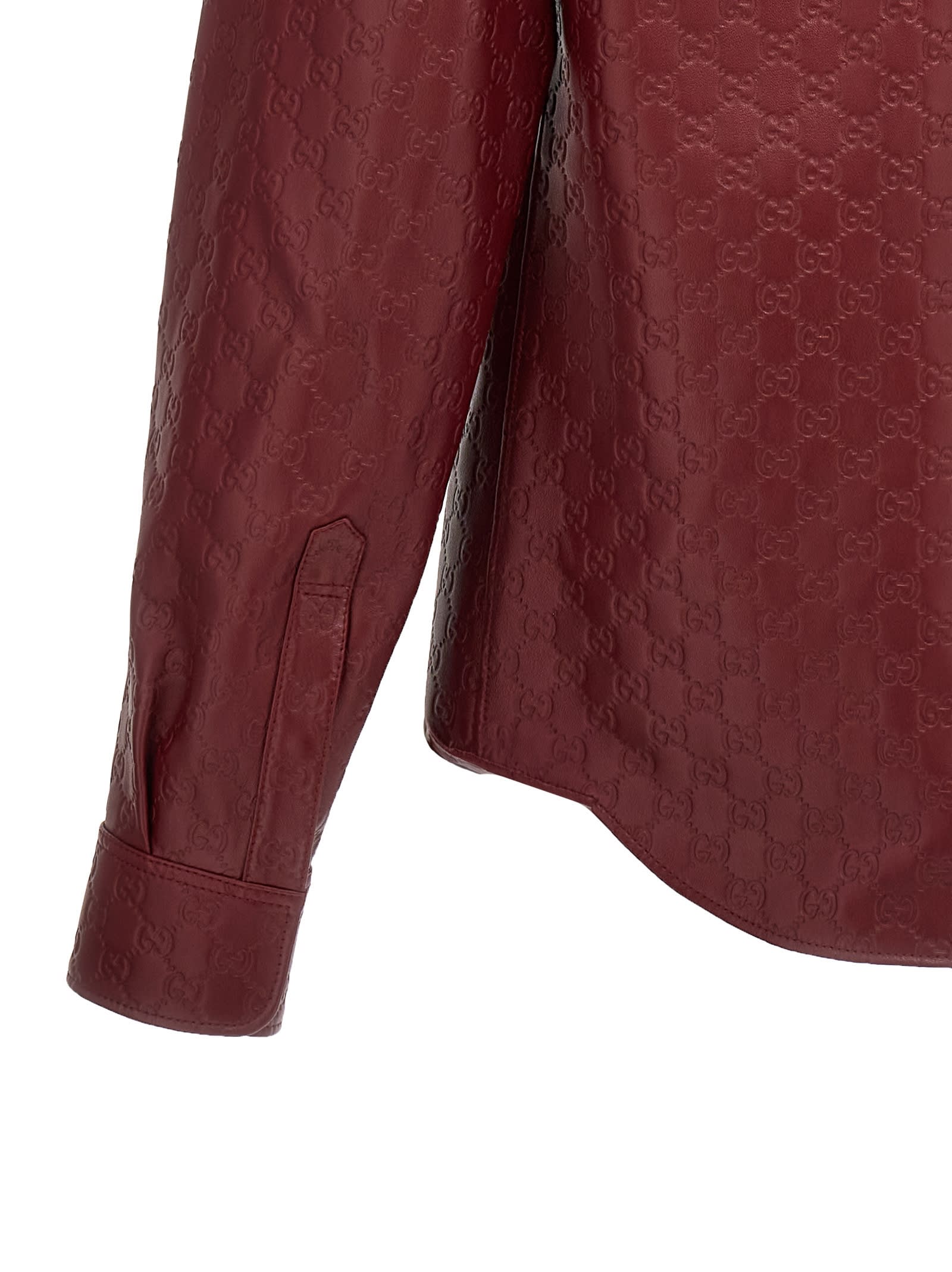 Shop Gucci Gg Leather Overshirt In Bordeaux