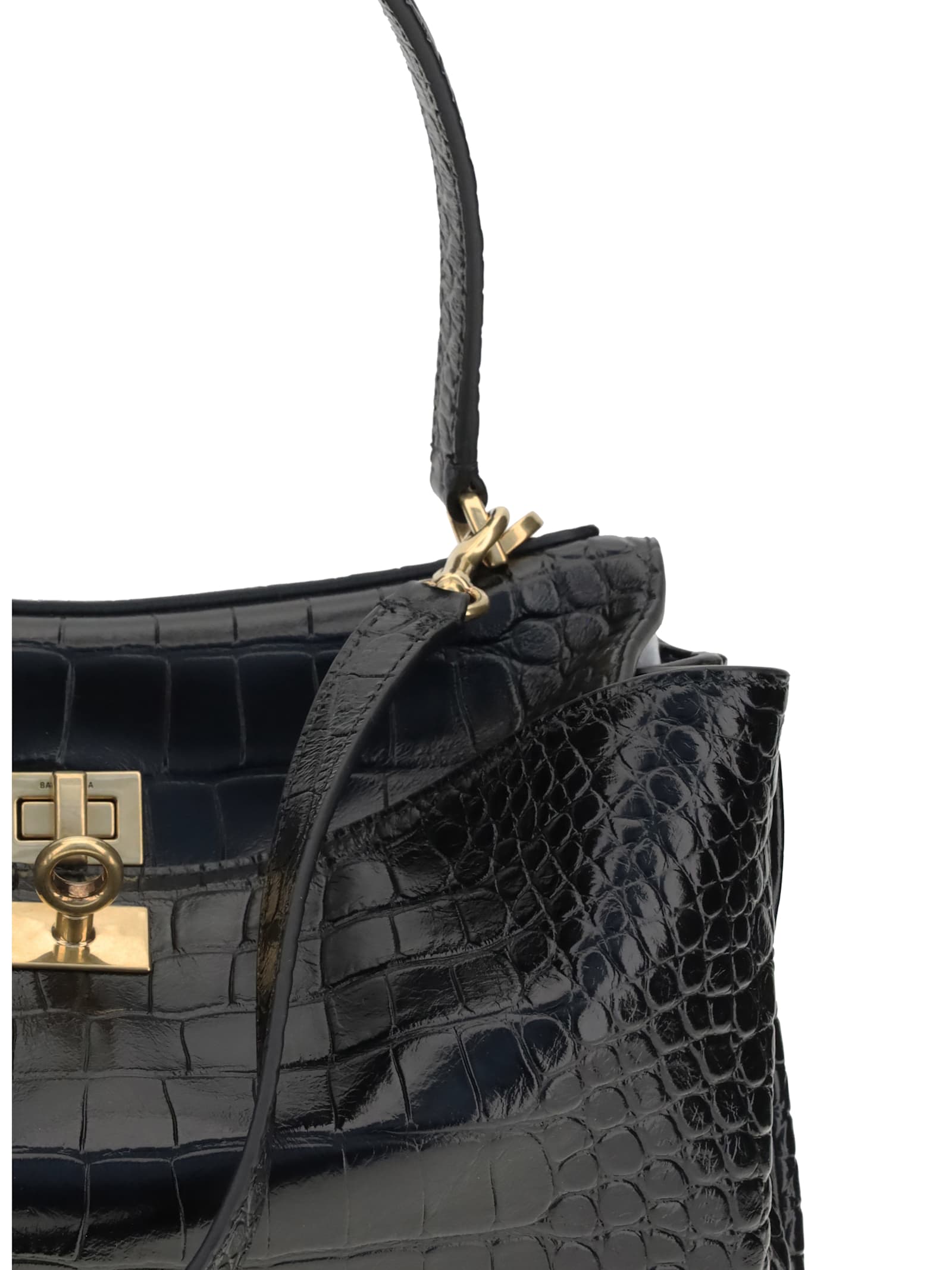 Balenciaga Women Rodeo Shoulder Bag In Crocodile-print Leather In Black