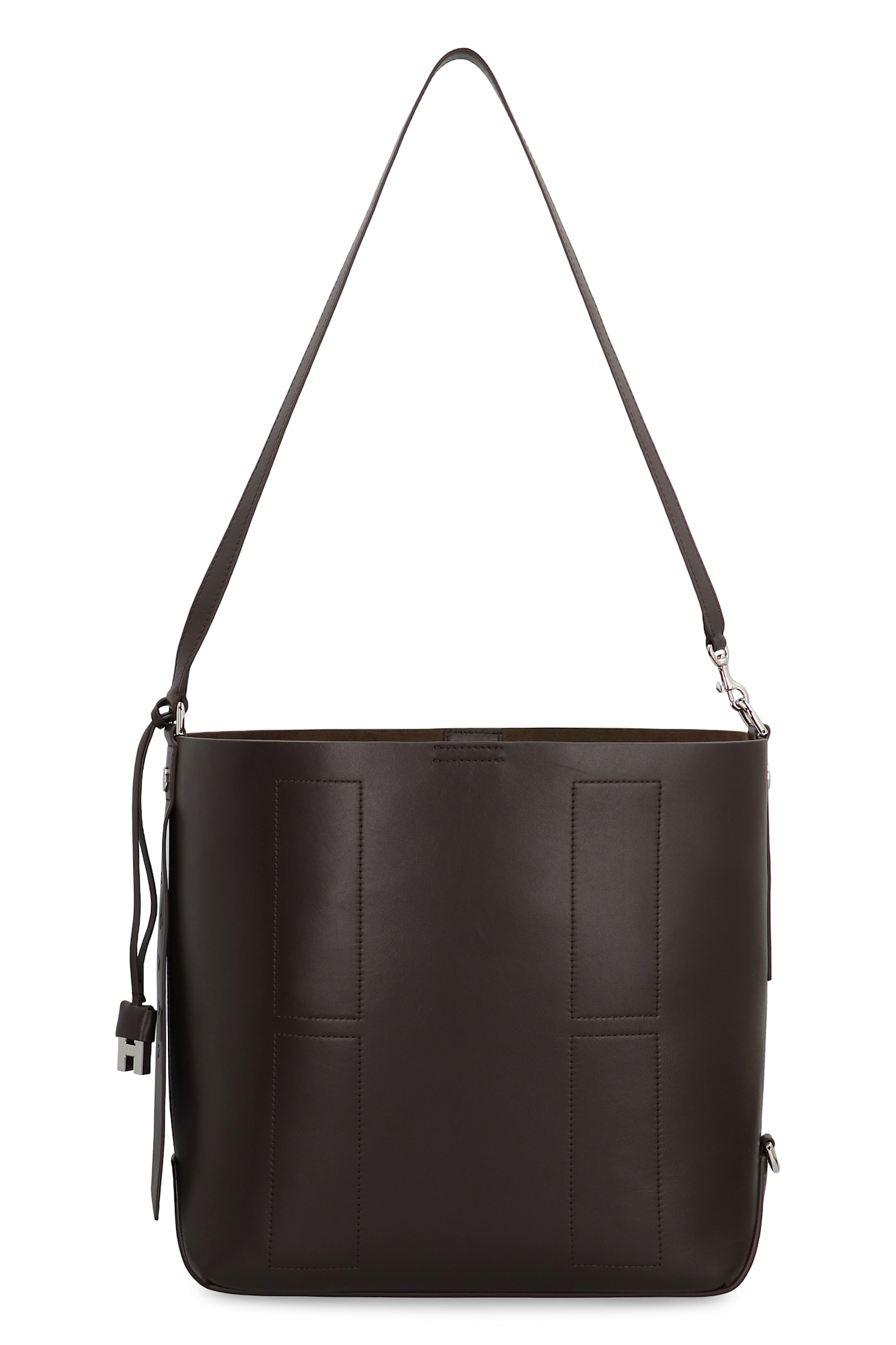 Hogan Rectangular Dark Brown Leather Shoulder Bag With Tab Closure In Brown