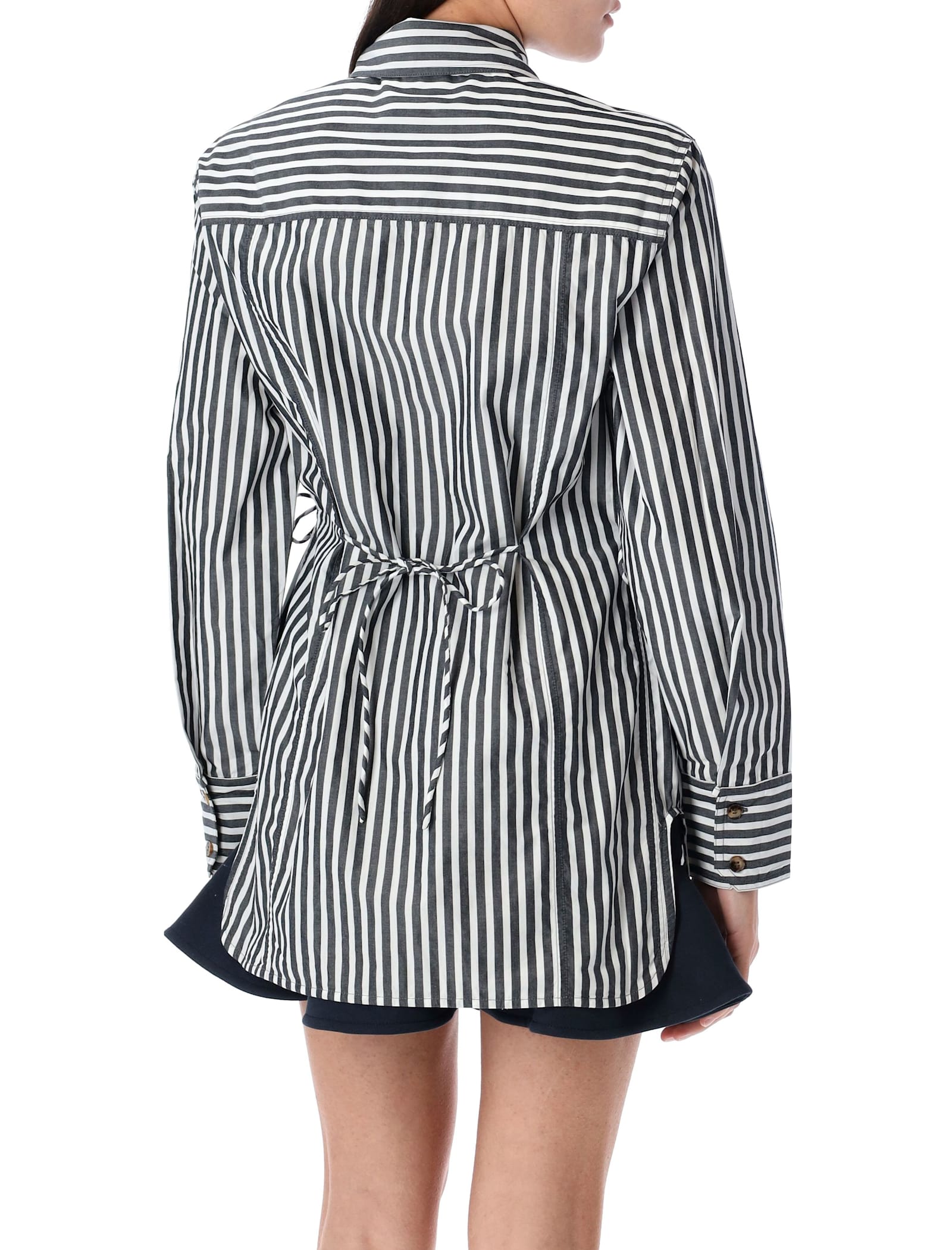 Ganni Stripe Cotton Shirt Black In Multi