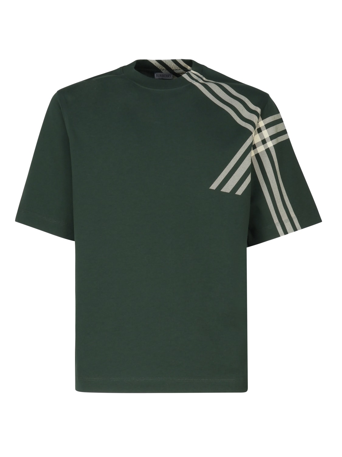 Shop Burberry Cotton T-shirt With Check Sleeves In Ivy