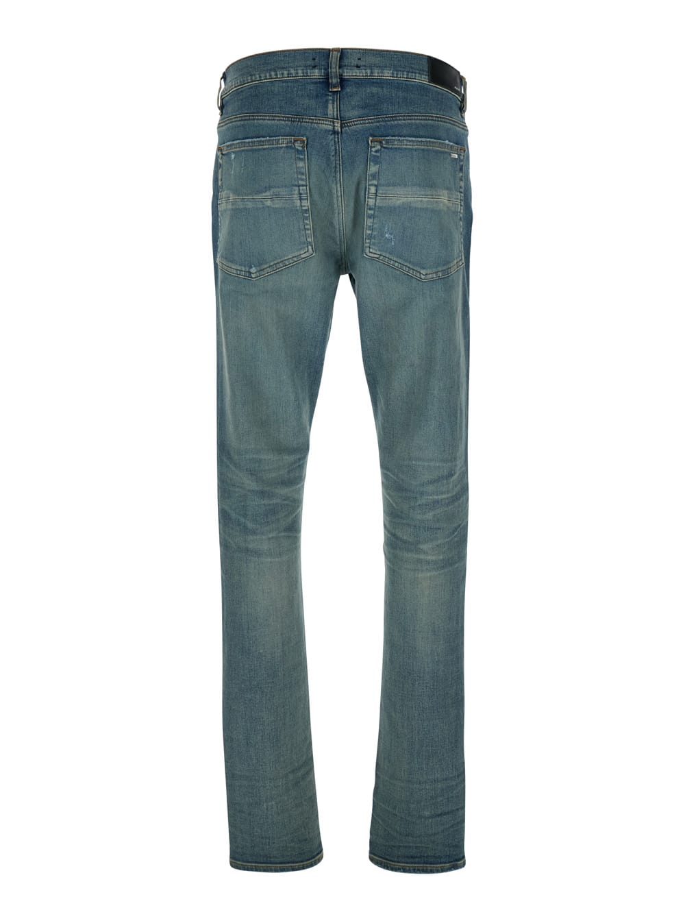 Amiri Light Blue Jeans With Ribbed Details On The Front And Logo Patch On The Rear In Denim Man In Blu