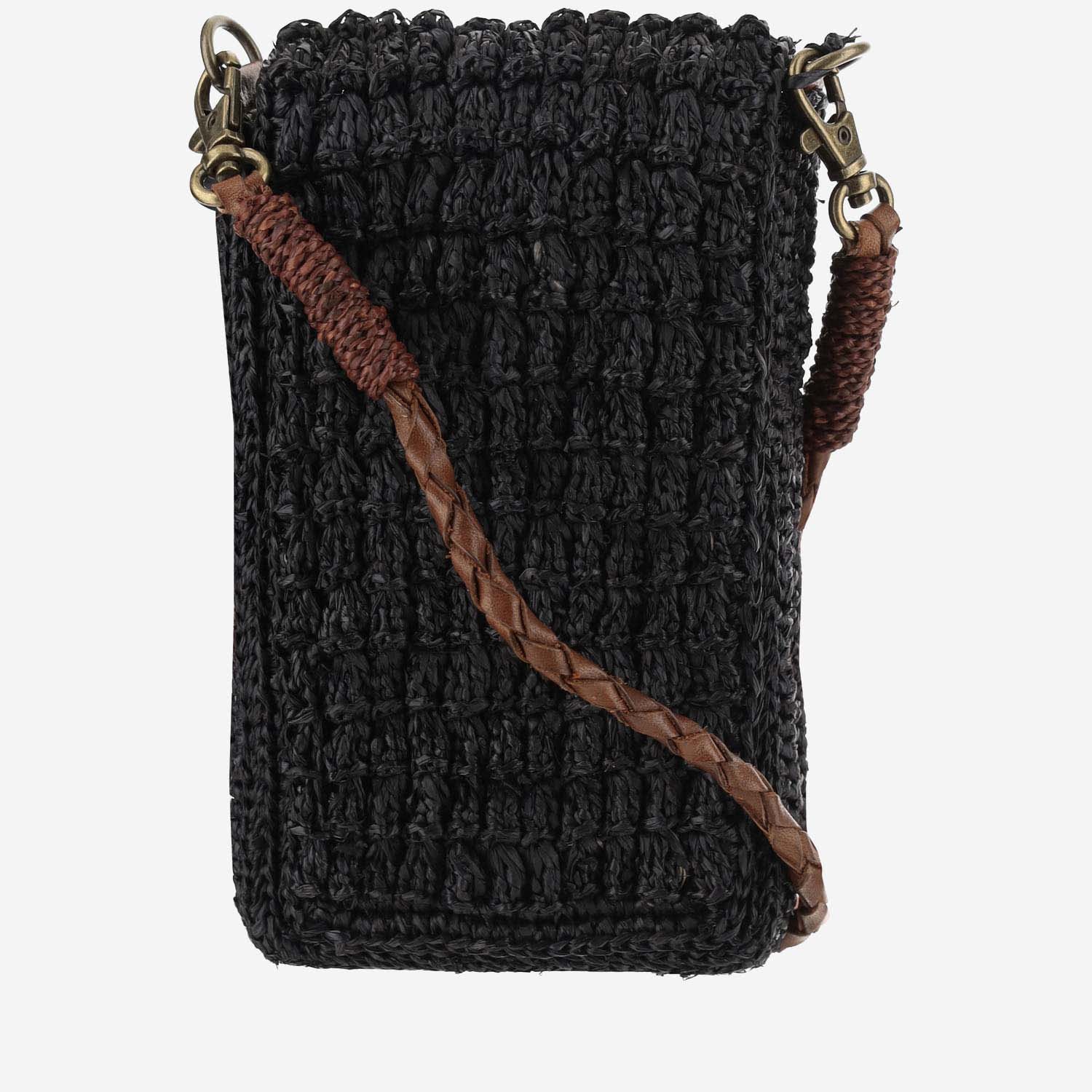 Shop Ibeliv Raffia Bag With Leather Details In Black