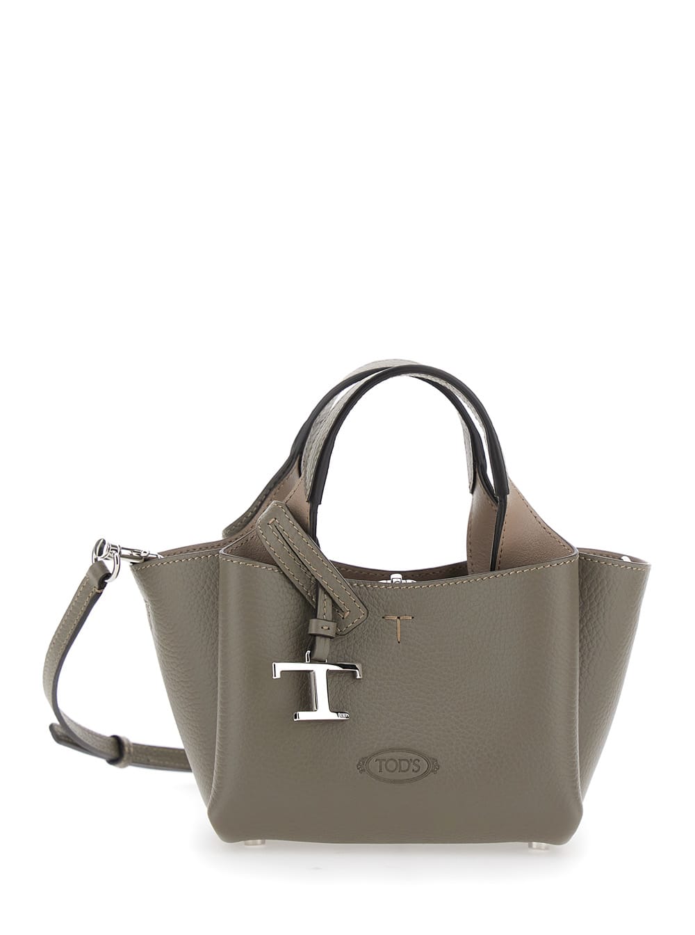 Tod's Dark Grey Leather Top Handle Bag In Gray